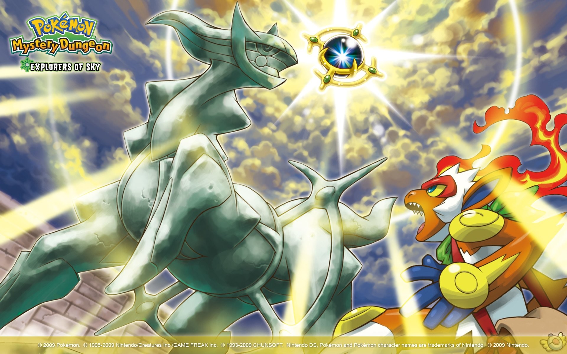 Pokémon Mystery Dungeon: Esploratori del Cielo, Dialga, Infernape, Luce, sfondo desktop Full HD