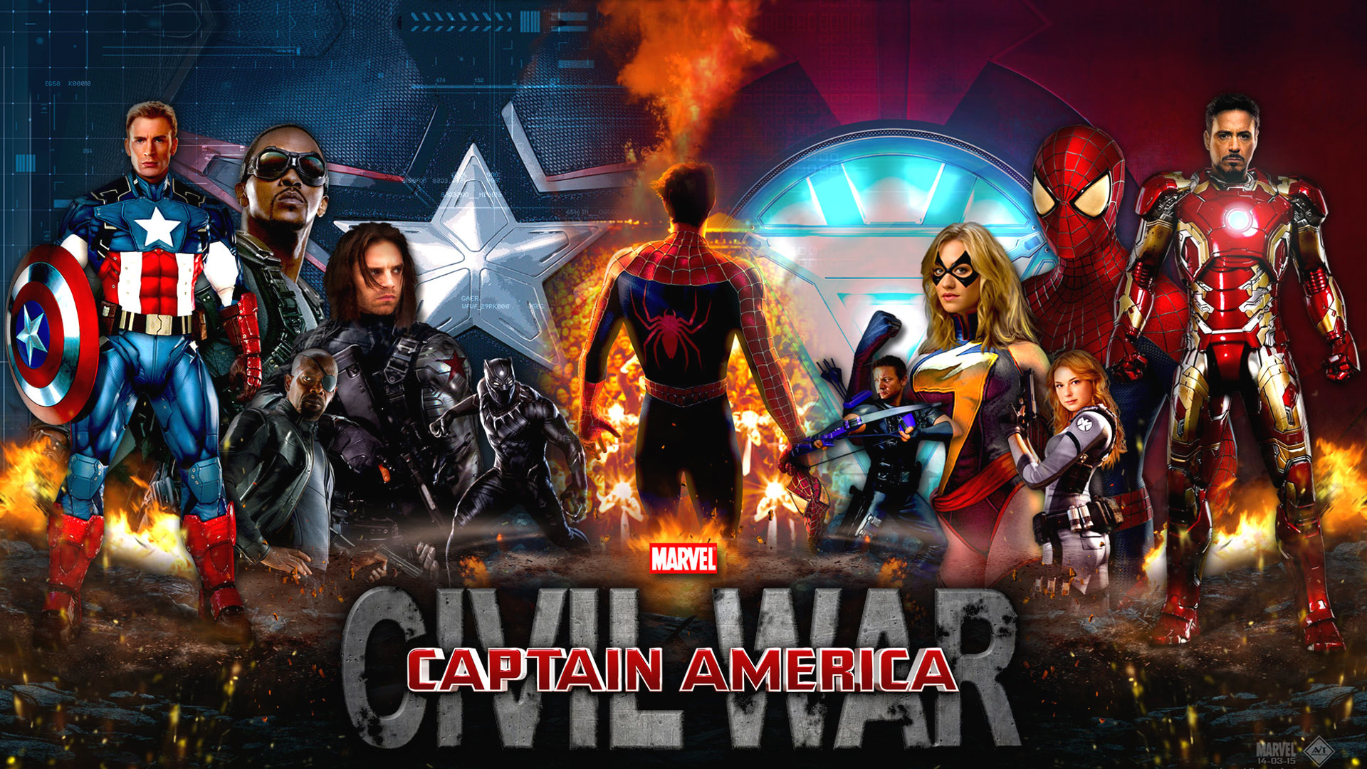 Captain America, Iron Man, Spider-Man, Black Panther, Captain America: Civil War, Fan art, wallpaper Full HD