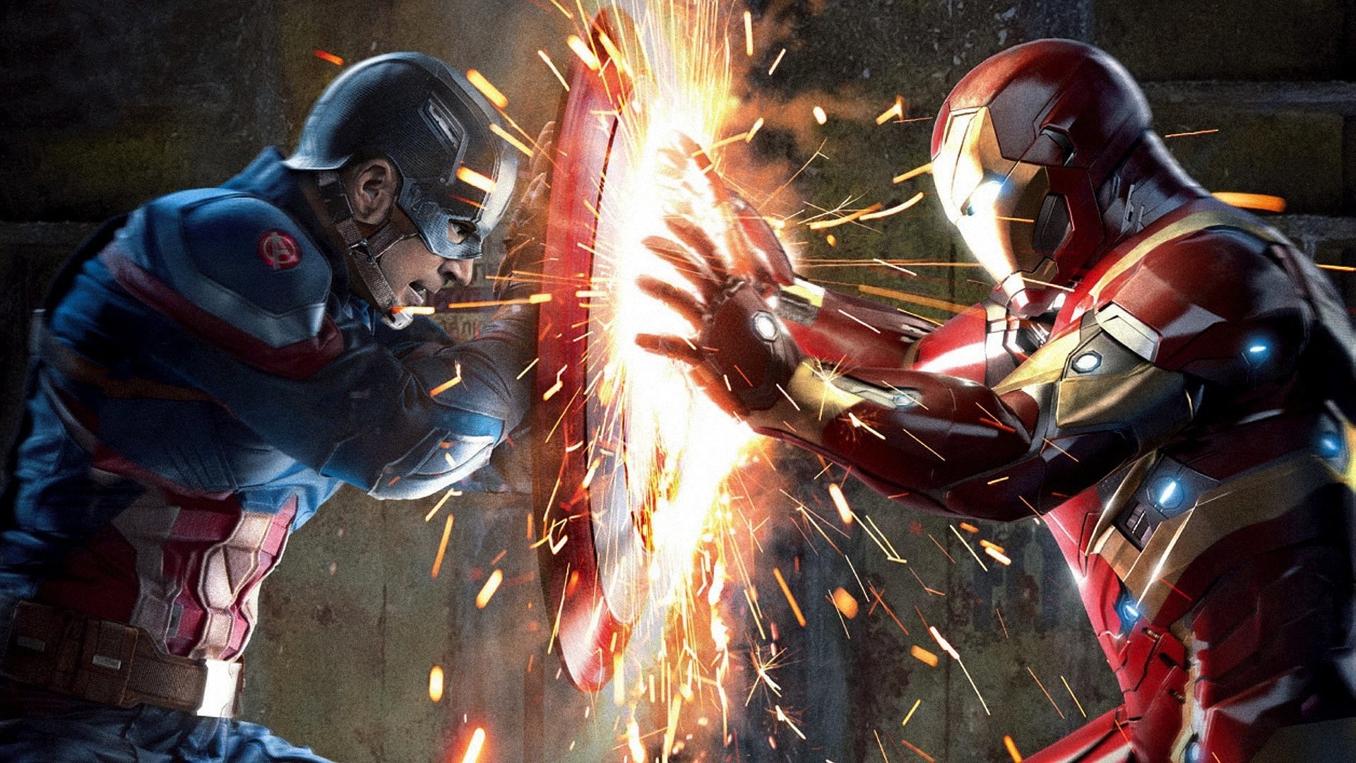 Capitan America, Iron Man, Captain America: Civil War, Scintille, sfondo desktop 1080p