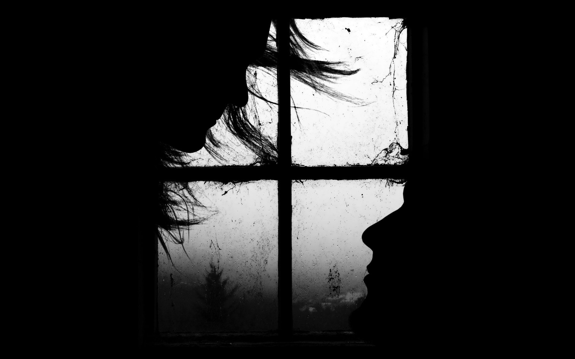 Silhouette, Ragazza, Finestra, Bianco e nero, Full HD, sfondo per portatile