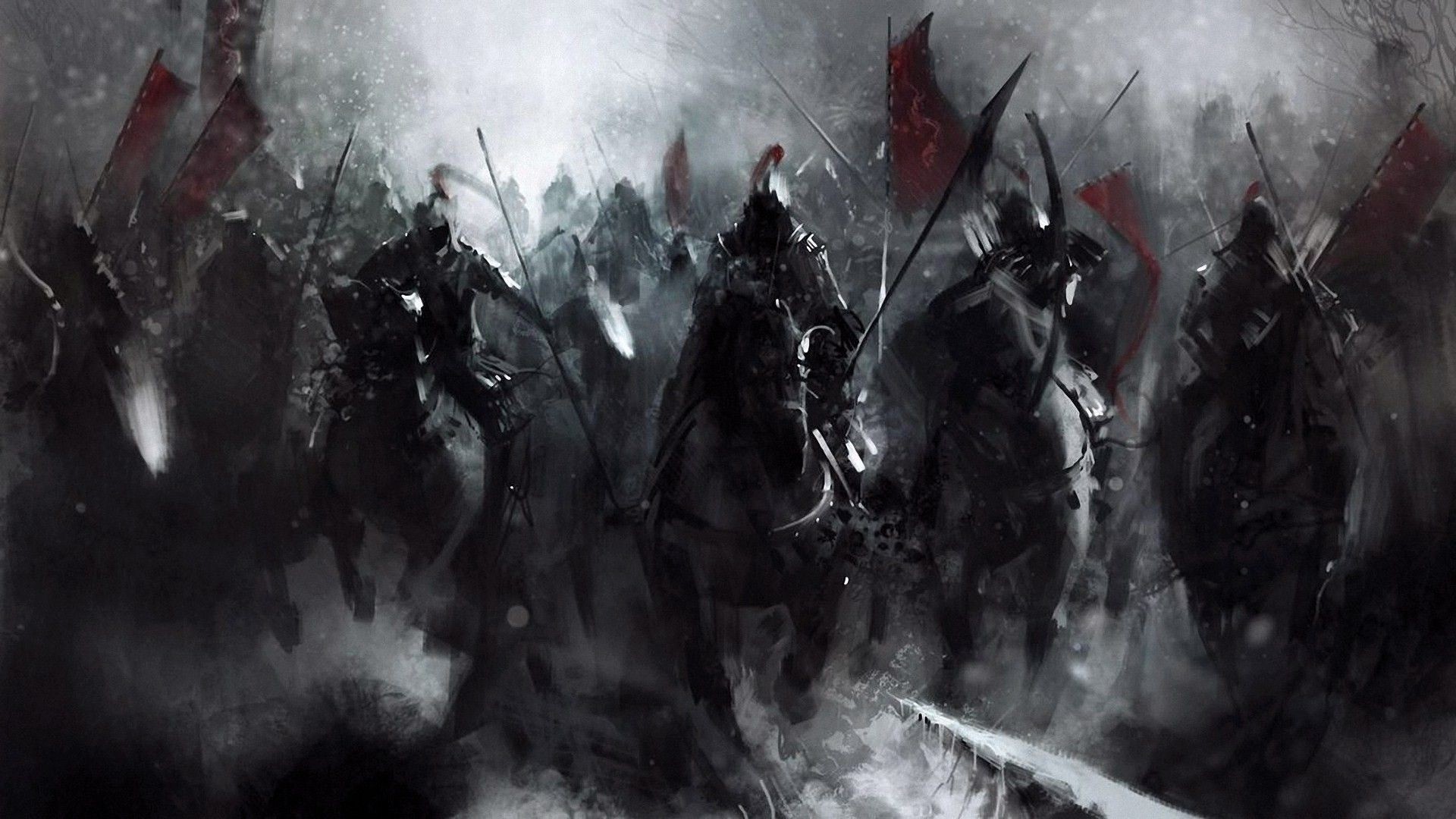 Cavalleria, Battaglia, Fumo, Bianco e nero, Full HD, sfondo desktop