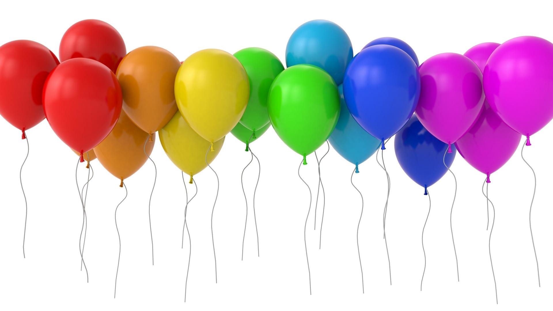 Palloncini colorati, Arcobaleno, Sfondo bianco, Full HD, wallpaper per PC