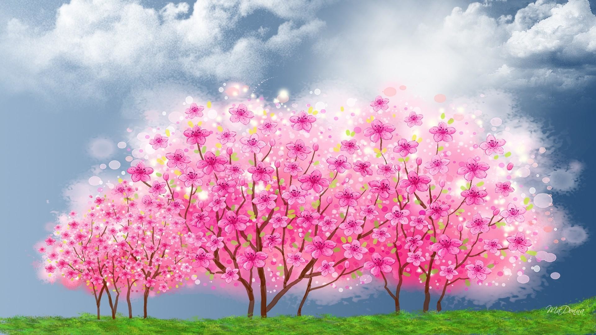 Alberi in fiore, Rosa, Arte digitale, sfondo desktop