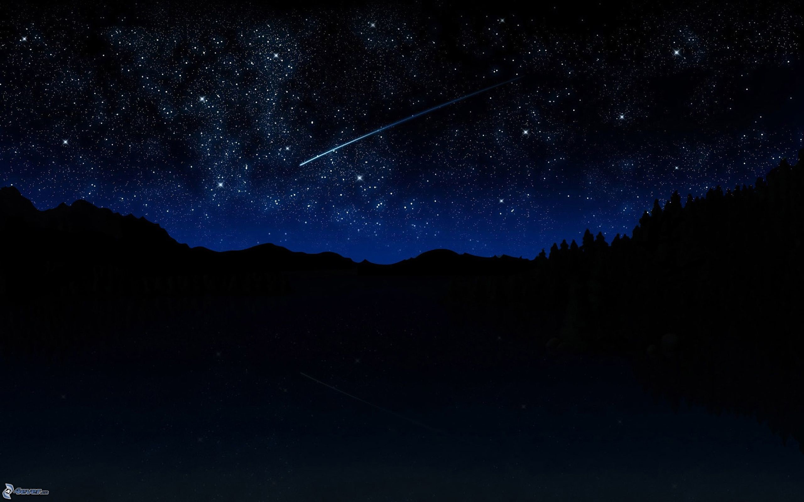 Stella cadente, Cielo stellato, Montagne, 2K, sfondo per PC e portatile