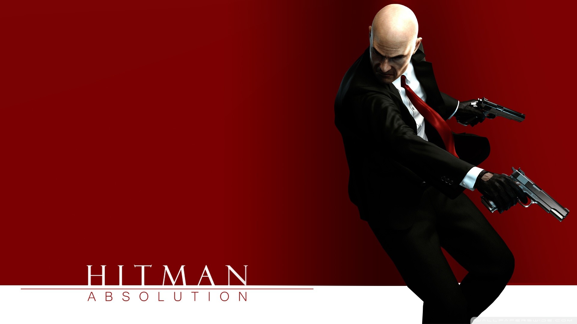 Hitman: Absolution, Agente 47, Pistole, Sfondo rosso, Full HD, wallpaper per PC