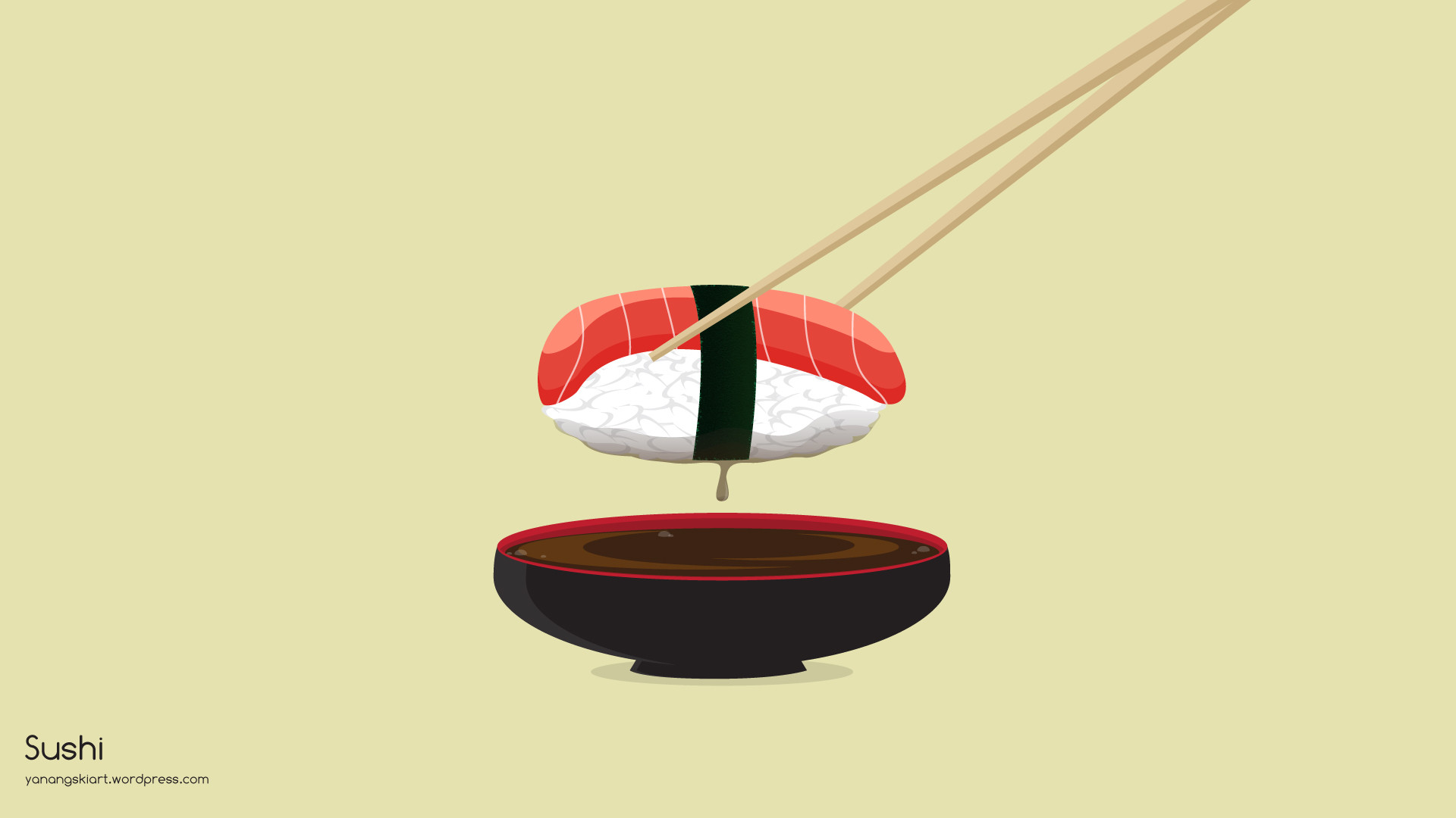 Nigiri, Salmone, Bacchette, Salsa di soia, Minimalista, Full HD, wallpaper per portatile