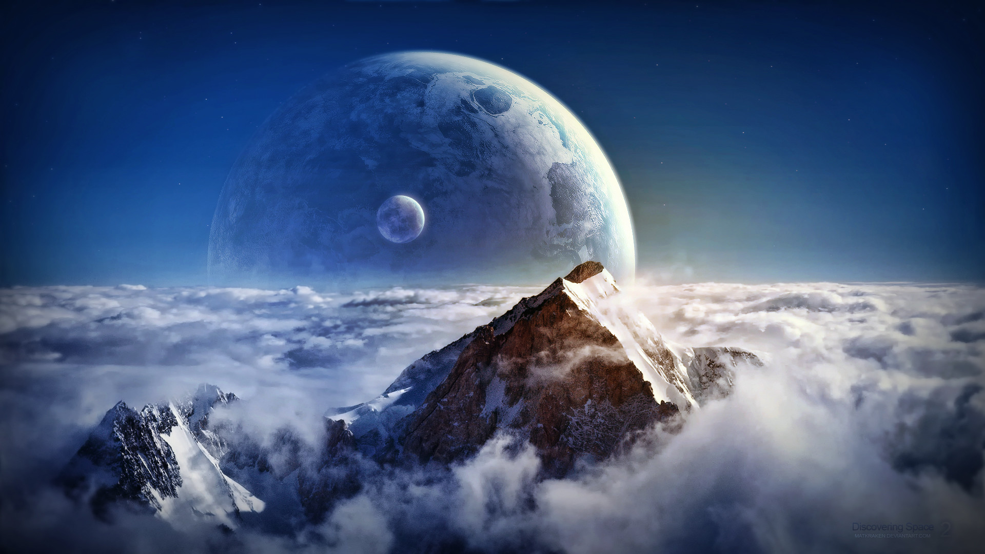 Pianeta, Montagna, Mare di nuvole, Luna, Full HD 1080p, sfondo desktop