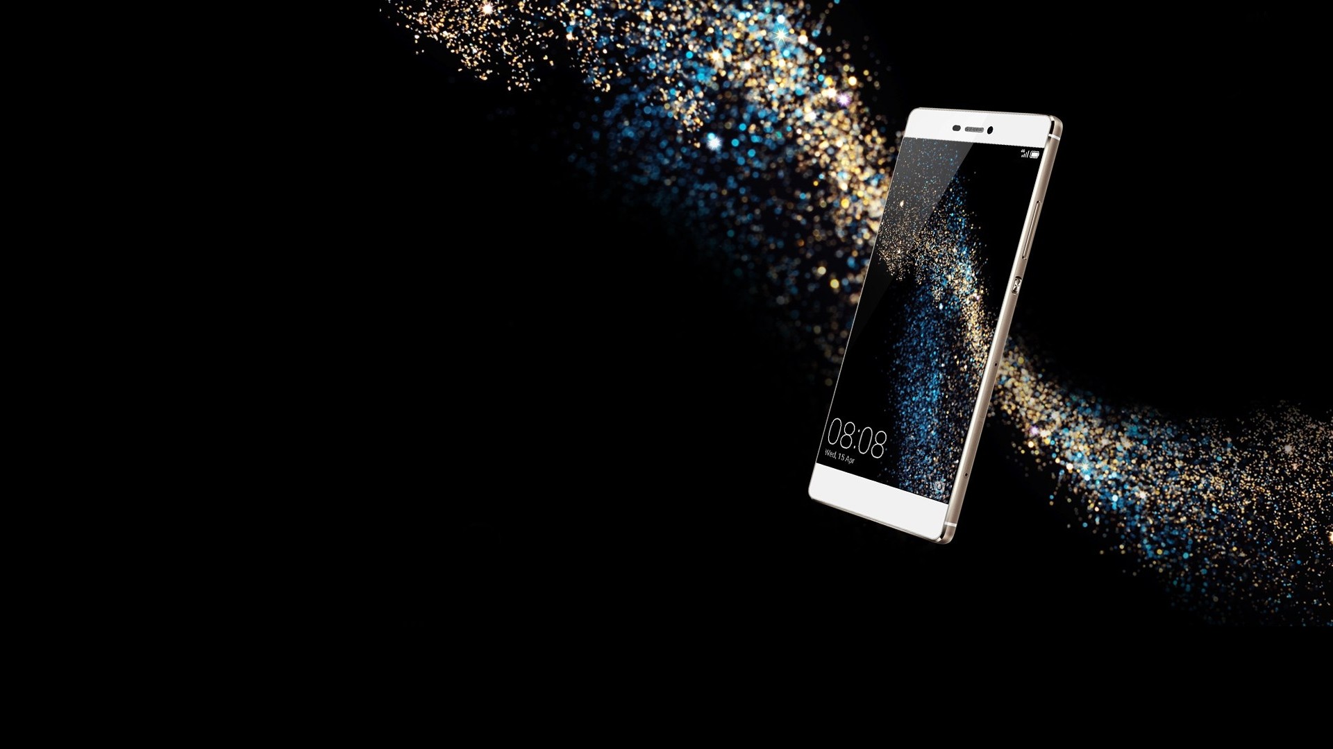 Huawei P8, Smartphone, Polvere dorata, Sfondo nero, Full HD, wallpaper per portatile