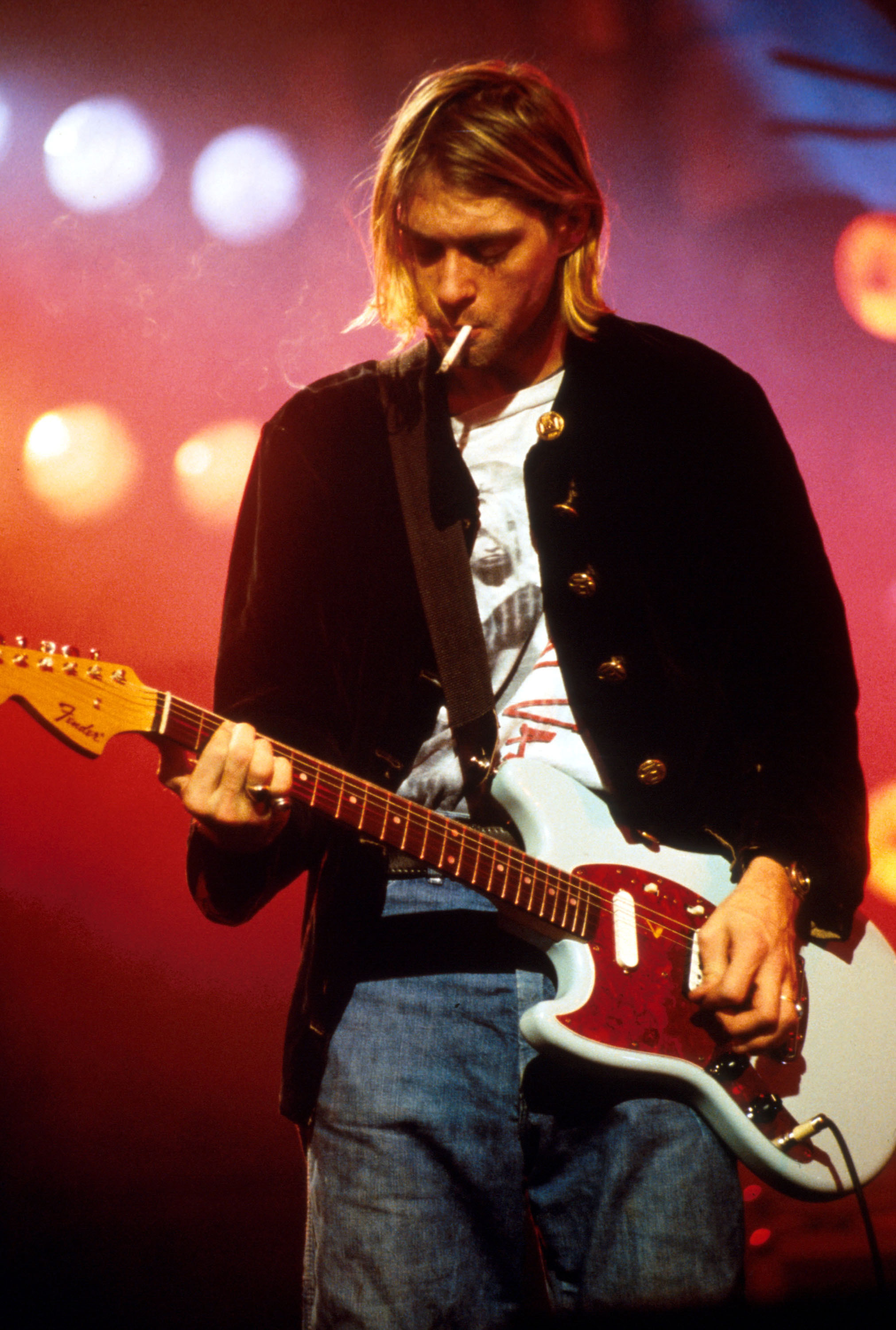 Kurt Cobain, Nirvana, Fender Jaguar, Palco, sfondo per iPad e tablet