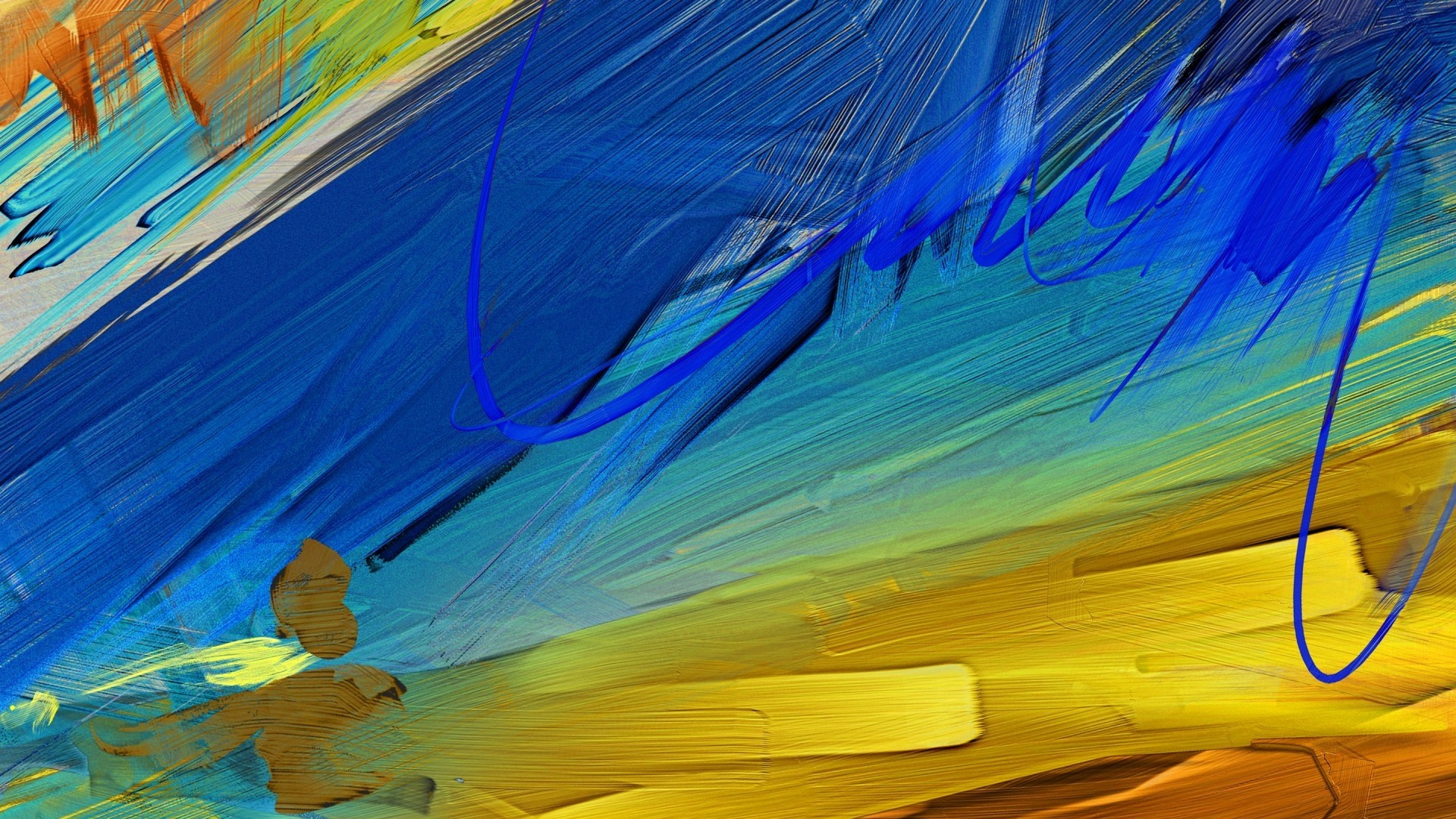 Pittura astratta, Pennellate, Blu, Giallo, sfondo Full HD per desktop