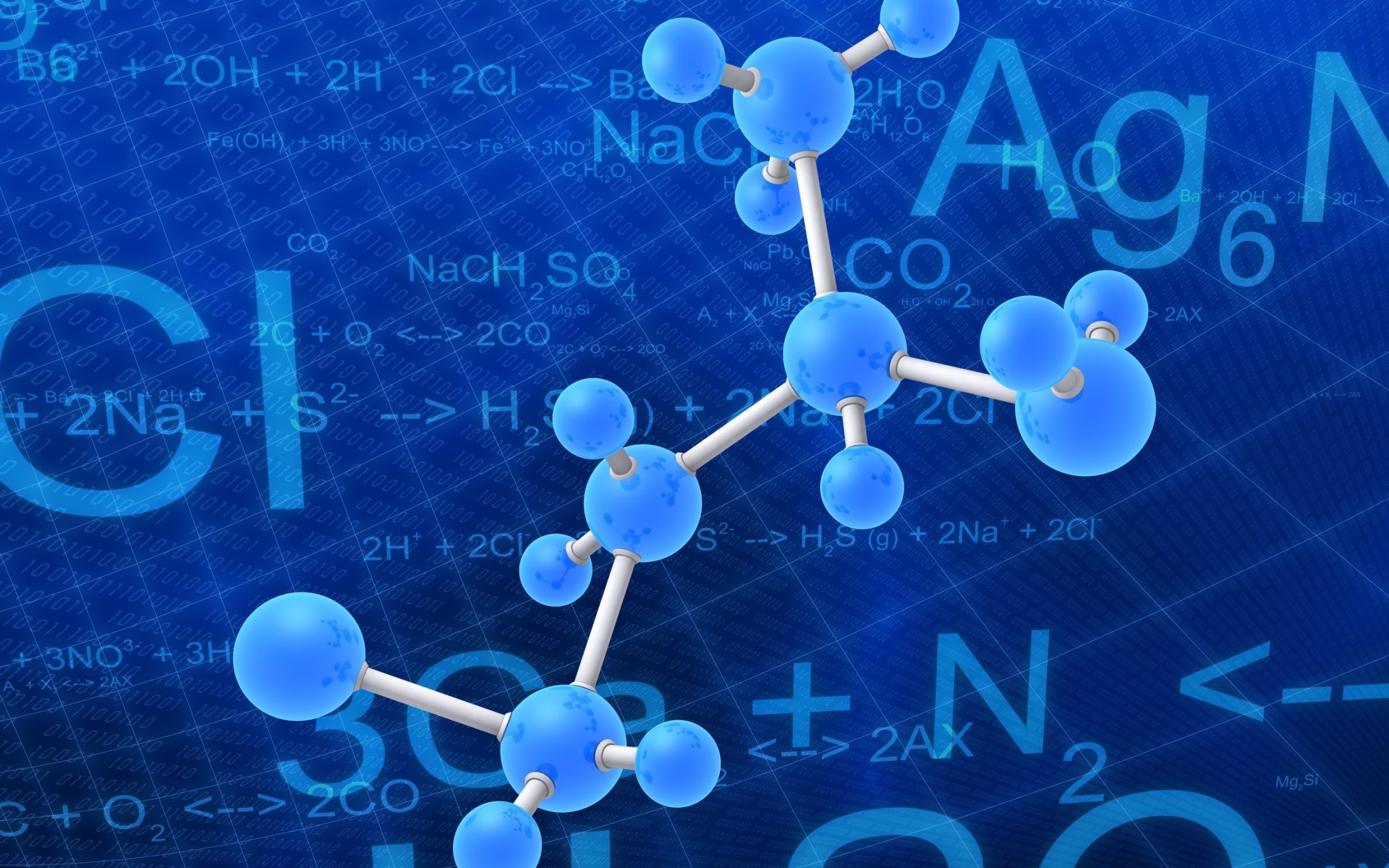 Modello molecolare, Equazioni chimiche, Formule, Blu, Full HD, sfondo per portatile