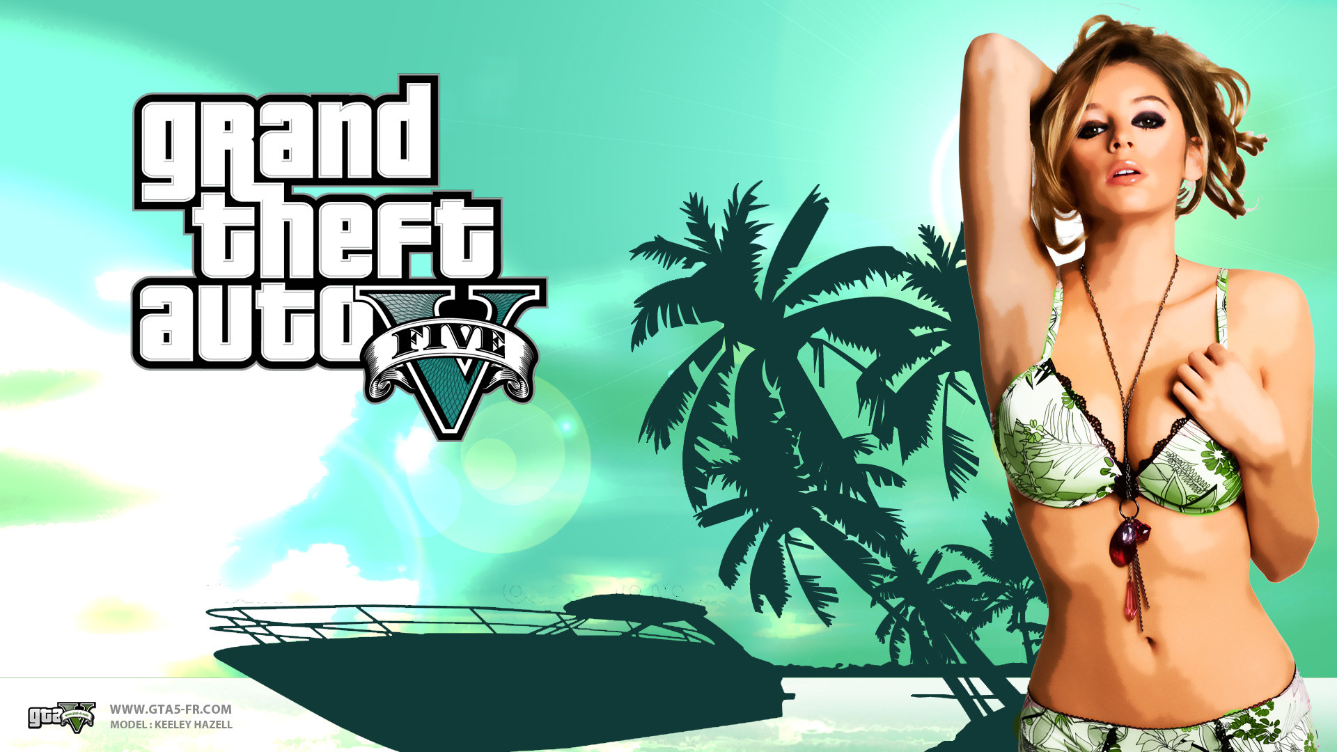 Grand Theft Auto V, Shelby Chesnes, Bikini, Palme, 16:9 Full HD, sfondo widescreen