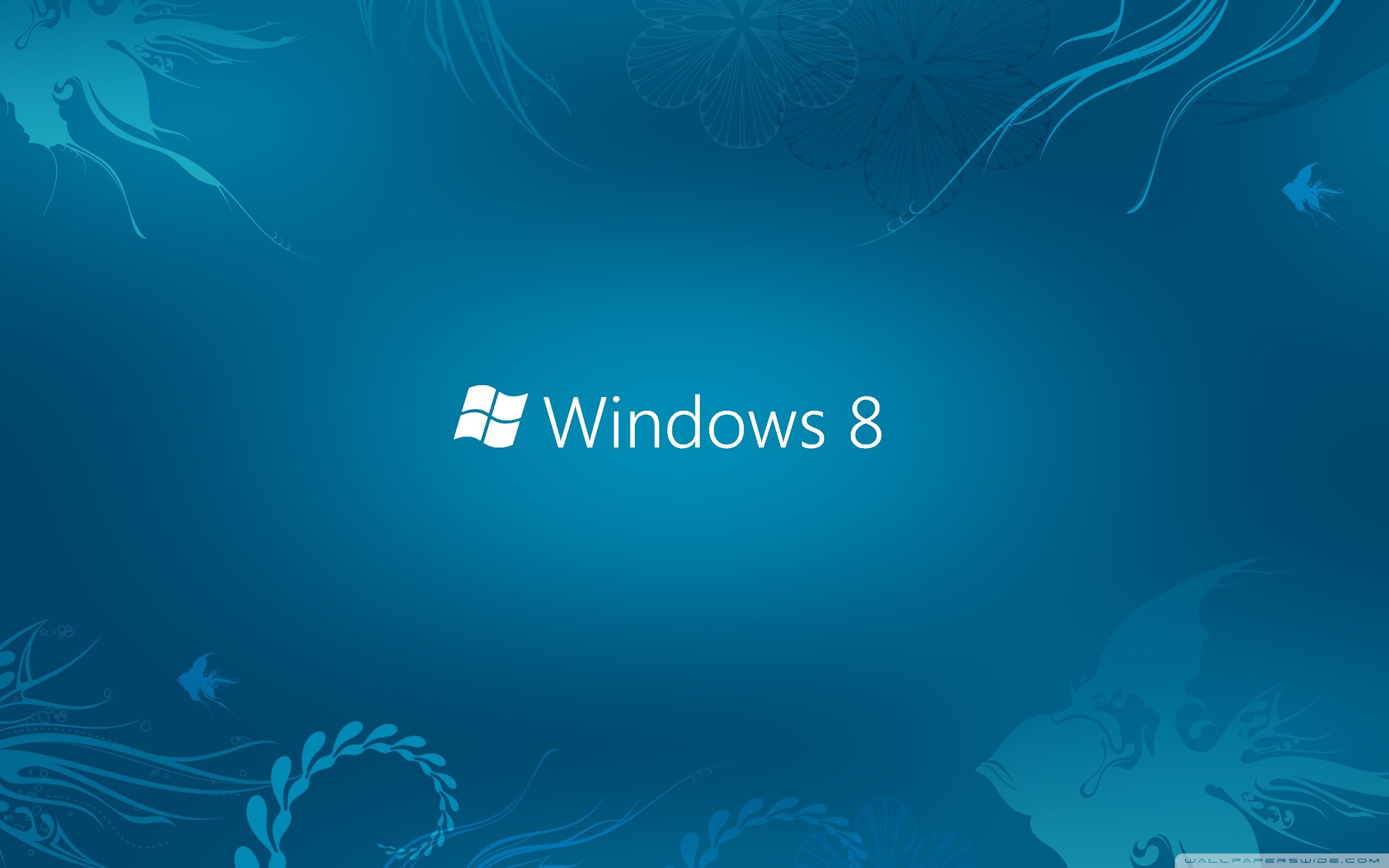 Windows 8, Logo Windows, Blu petrolio, Motivi floreali, 16:10 2K, sfondo widescreen