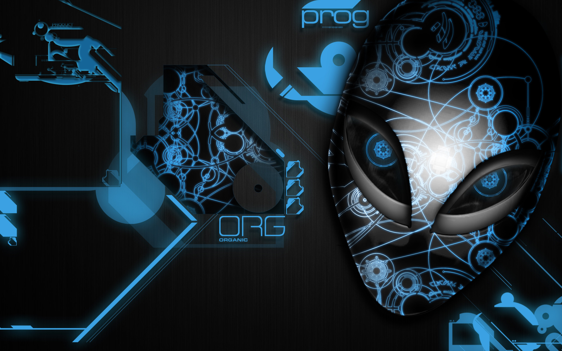 Maschera aliena, Circuiti, Blu, Sfondo nero, Full HD, wallpaper per portatile