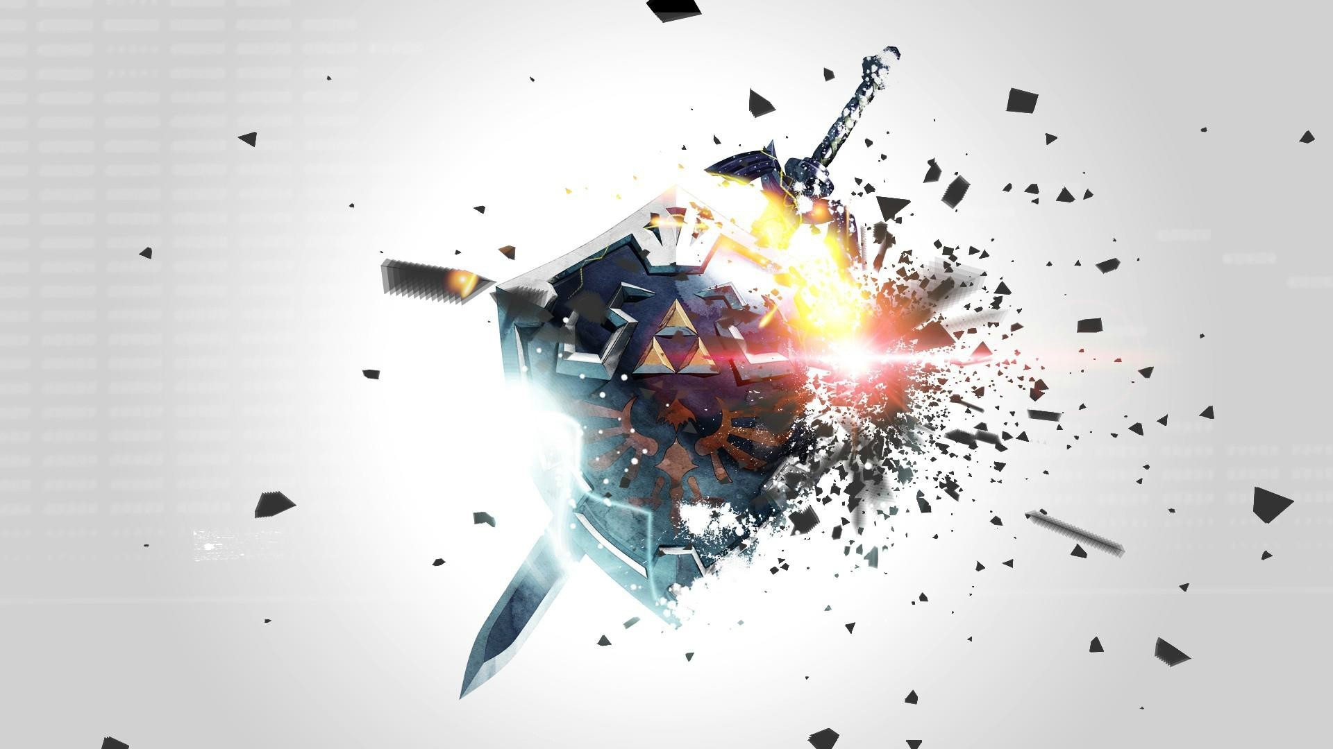 Scudo Hylian, Spada Suprema, The Legend of Zelda, Esplosione, Arte digitale, sfondo 1080p