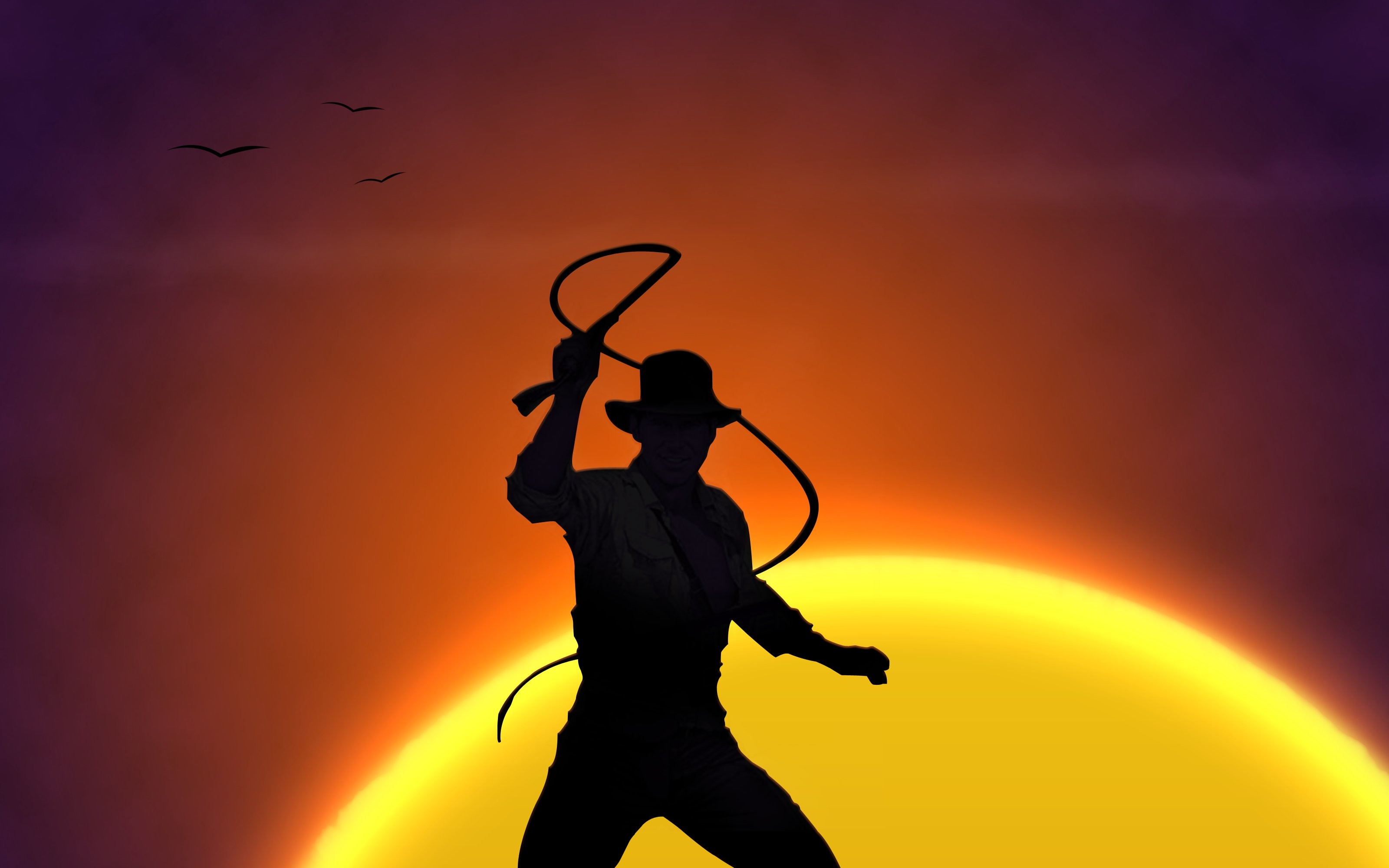 Indiana Jones, Silhouette, Frusta, Sole, Minimalismo, 2K, sfondo Windows 11