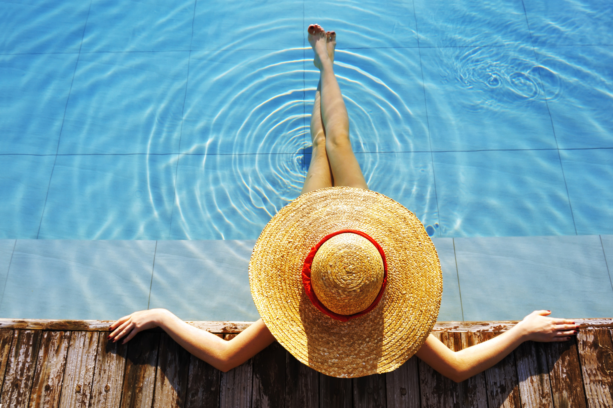 Piscina, Cappello di paglia, Donna, Estate, Full HD, sfondo per PC e portatile