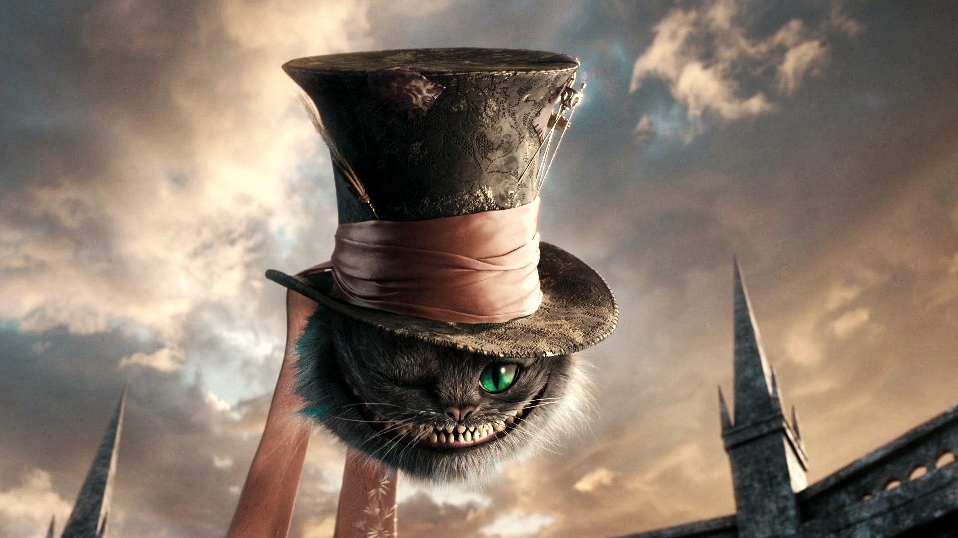 Stregatto, Cilindro, Alice in Wonderland (2010), Nuvole, 16:9 Full HD, sfondo widescreen