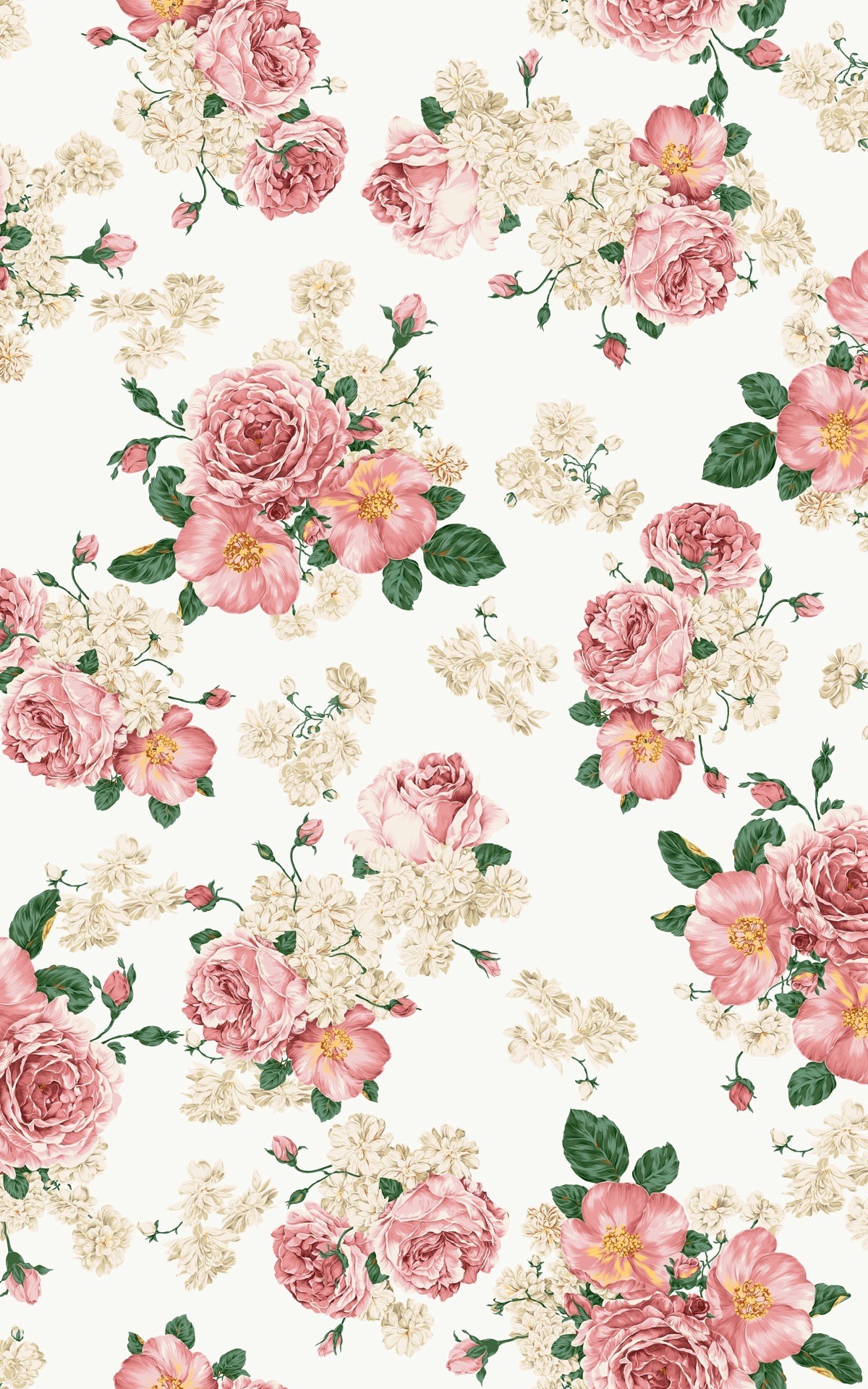 Rose, Motivo floreale, Vintage, Sfondo bianco, Full HD, schermata di blocco iPhone