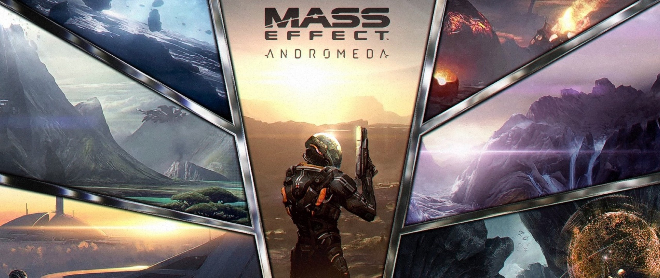 Mass Effect: Andromeda, Ryder, Logo, Collage, Pianeti alieni, 21:9 Full HD, sfondo widescreen