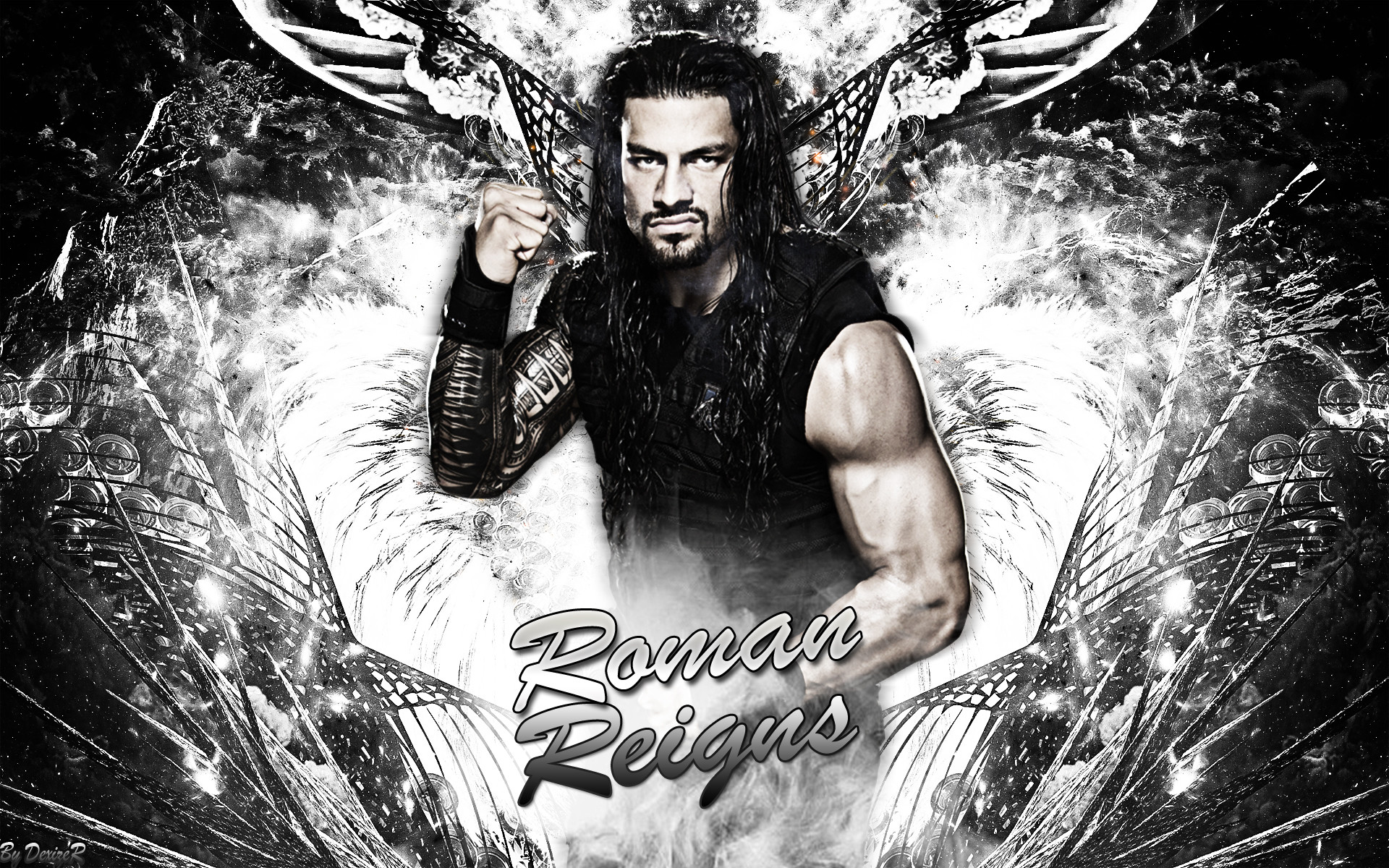 Roman Reigns, WWE, Bianco e nero, Arte digitale, 1920x1200, sfondo per PC