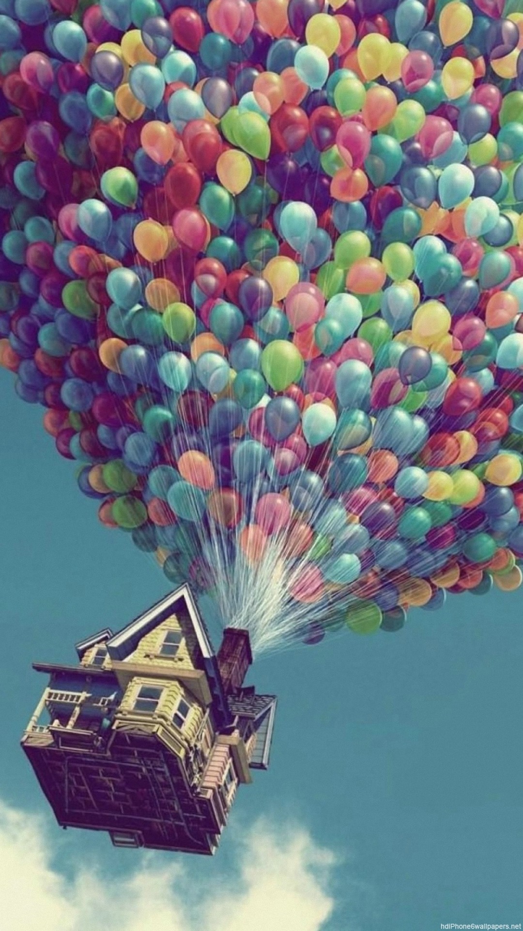 Up, Pixar, Casa con palloncini, Palloncini colorati, Cielo, 1080x1920, schermata di blocco iPhone