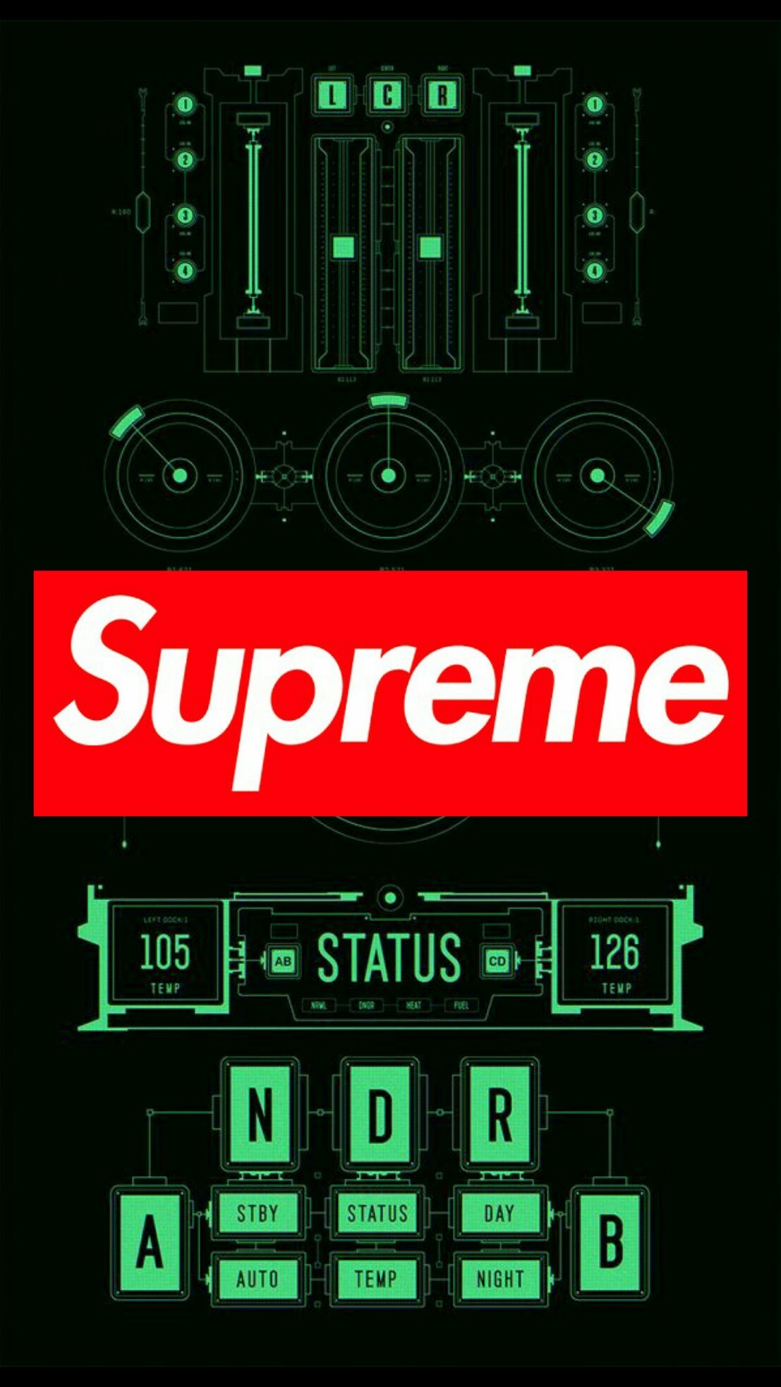 Logo Supreme, Interfaccia, Verde neon, sfondo per iPhone e Android