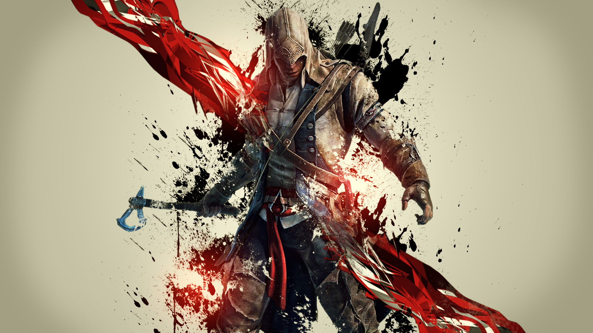 Connor Kenway, Assassin's Creed III, Schizzi di vernice, Arte digitale, Rosso, sfondo desktop