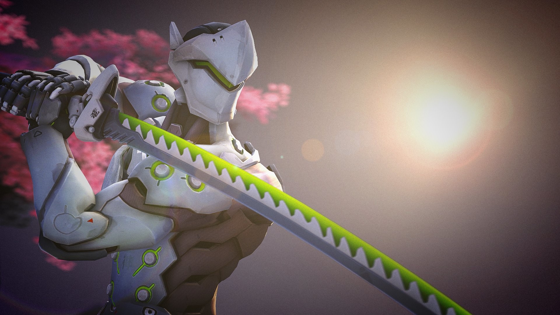 Genji, Overwatch, Katana, Fiori di ciliegio, Full HD, wallpaper desktop
