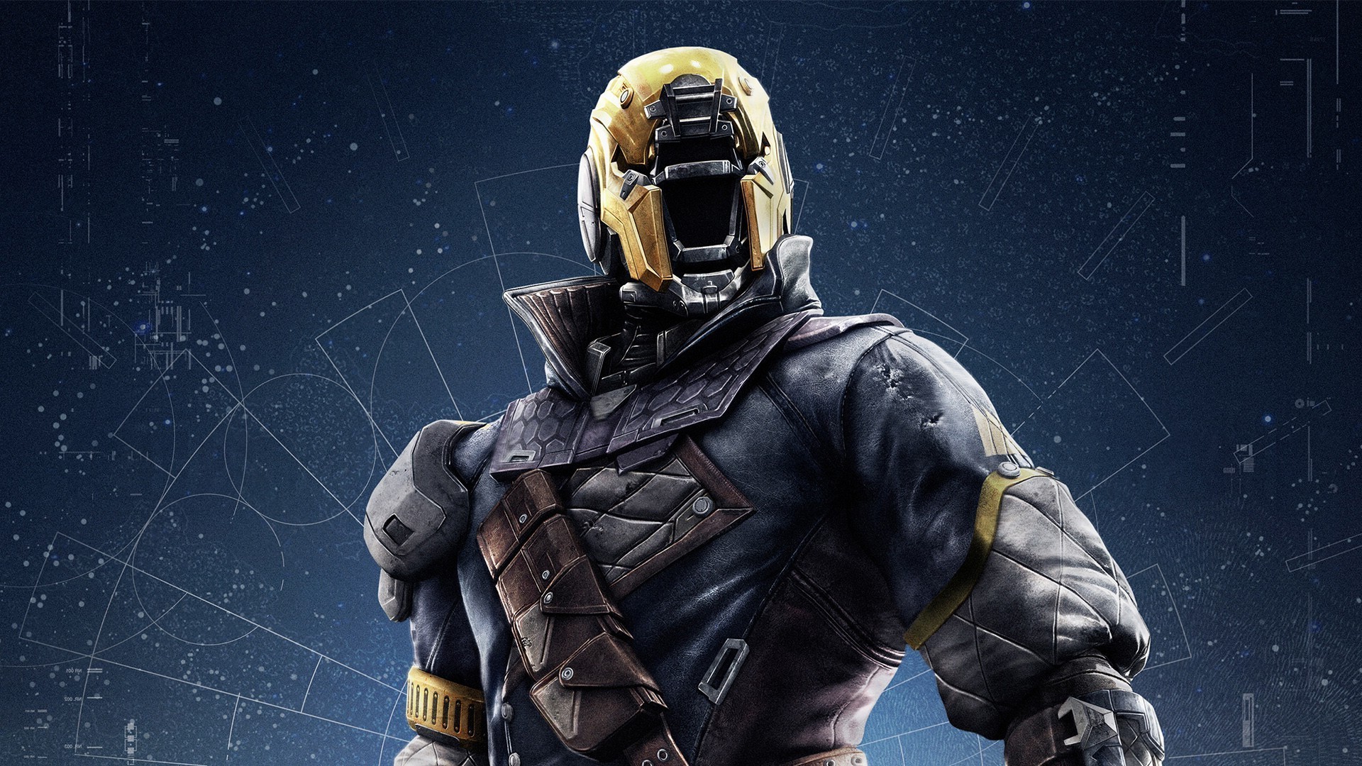 Cacciatore, Destiny, Guardiano, Elmo dorato, Cielo stellato, Full HD, sfondo per portatile