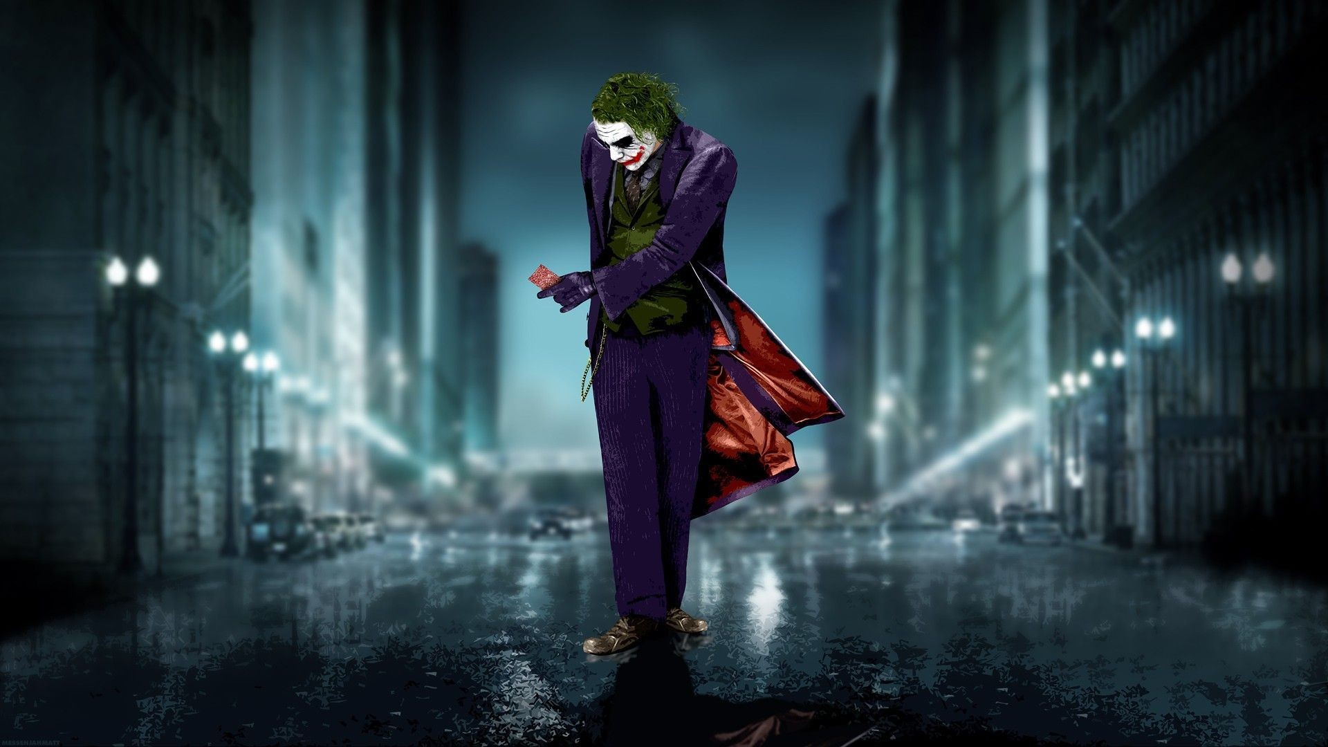 Joker, Heath Ledger, Il cavaliere oscuro, Strada, Pioggia, 1920x1080, immagine di sfondo