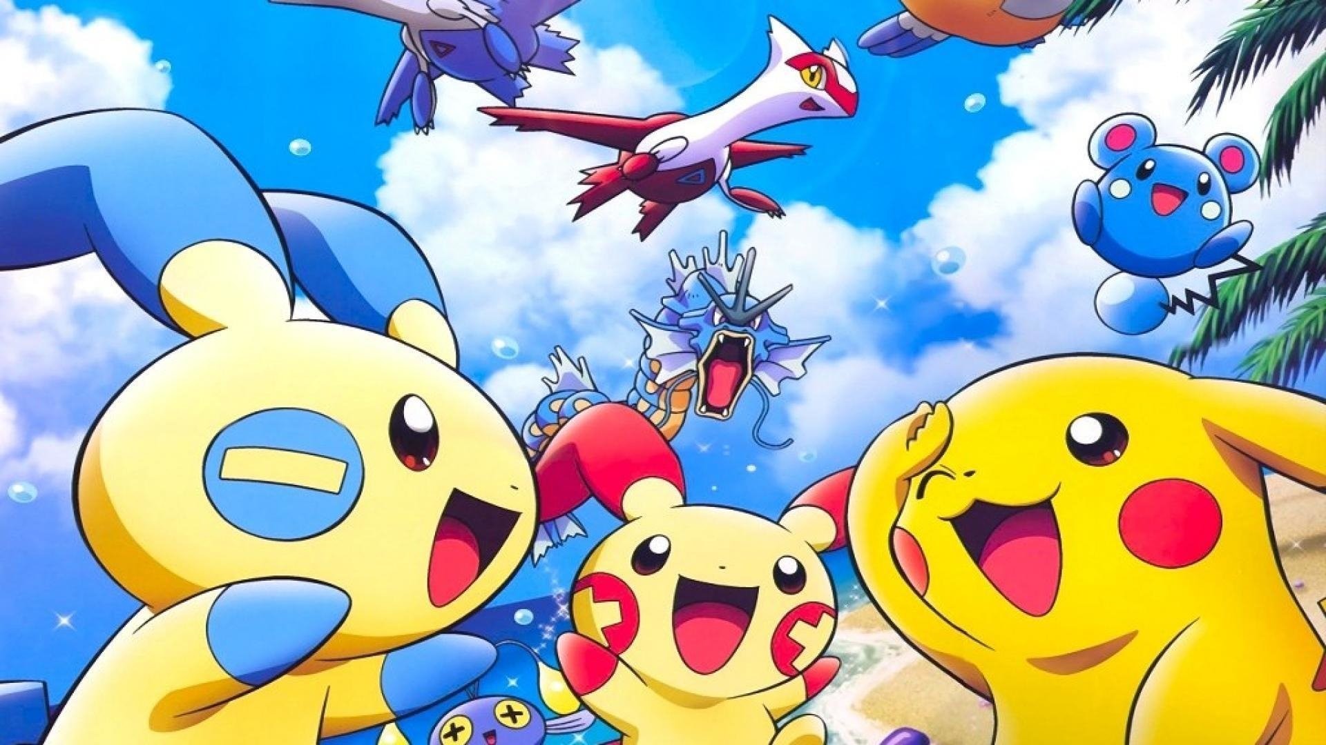 Pikachu, Pokémon, Azurill, Latias, Mare, 1920x1080, immagine di sfondo