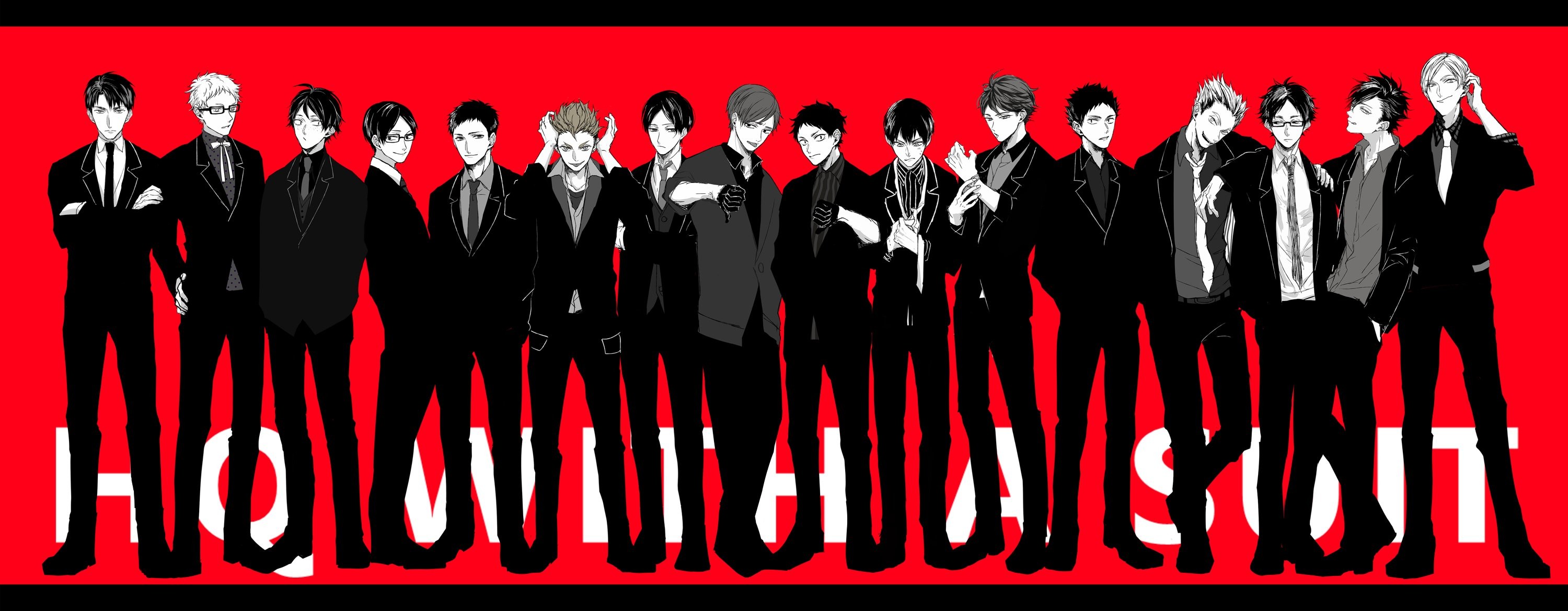 Haikyu!!, Personaggi in giacca, Squadra, Rosso, 2K, sfondo per PC e portatile
