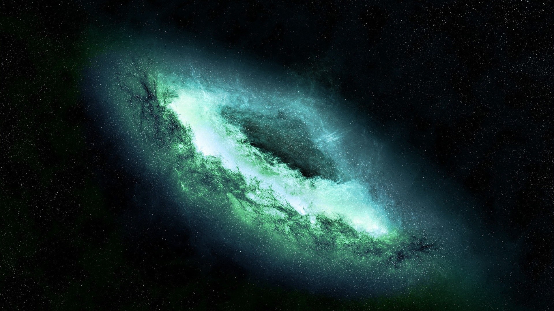 Galassia, Spazio, Verde acqua, Sfondo nero, 16:9 Full HD, wallpaper widescreen
