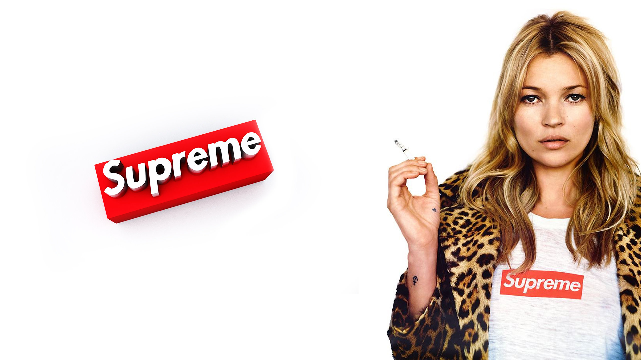 Kate Moss, Supreme, Logo Supreme, Sfondo bianco, 2K, wallpaper per computer