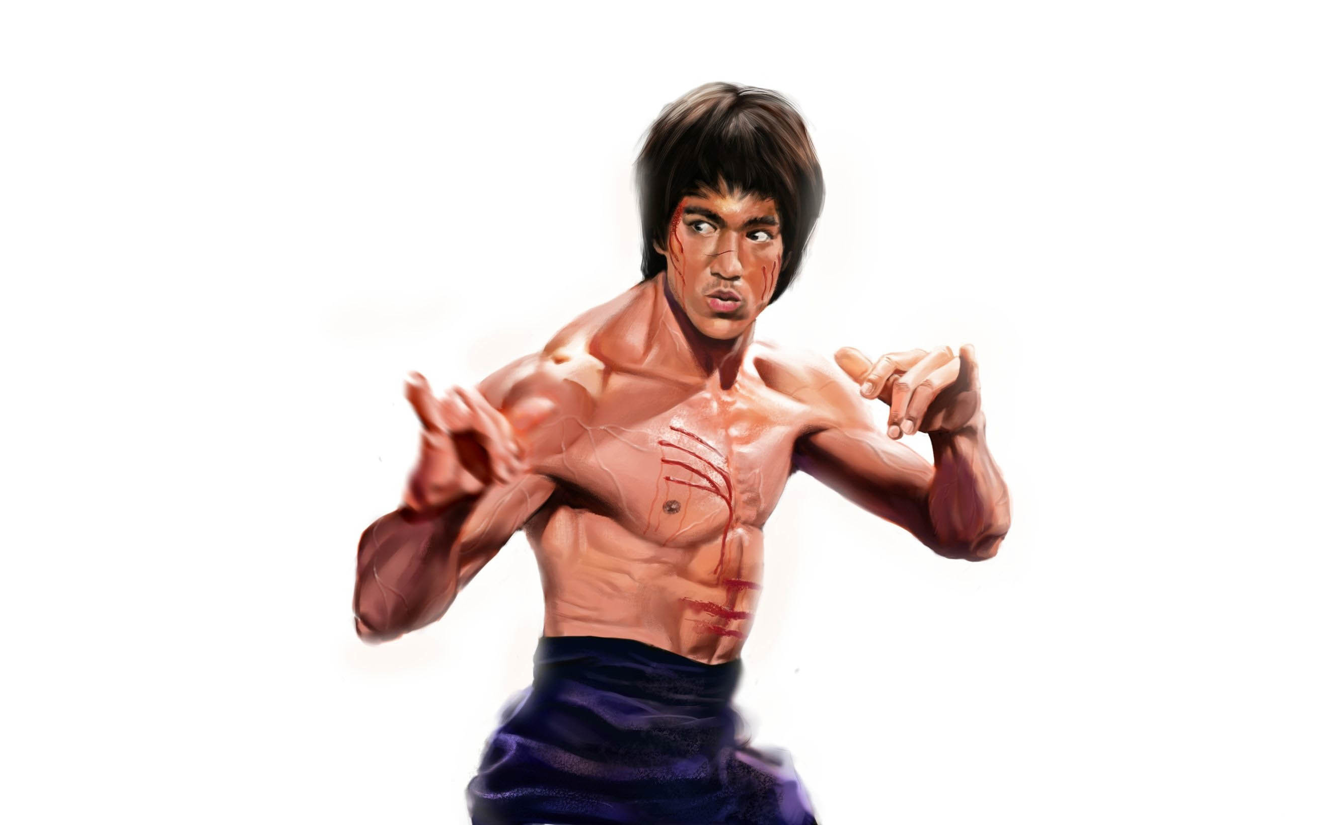 Bruce Lee, Muscoli, Graffi, Sfondo bianco, 2K, wallpaper per computer
