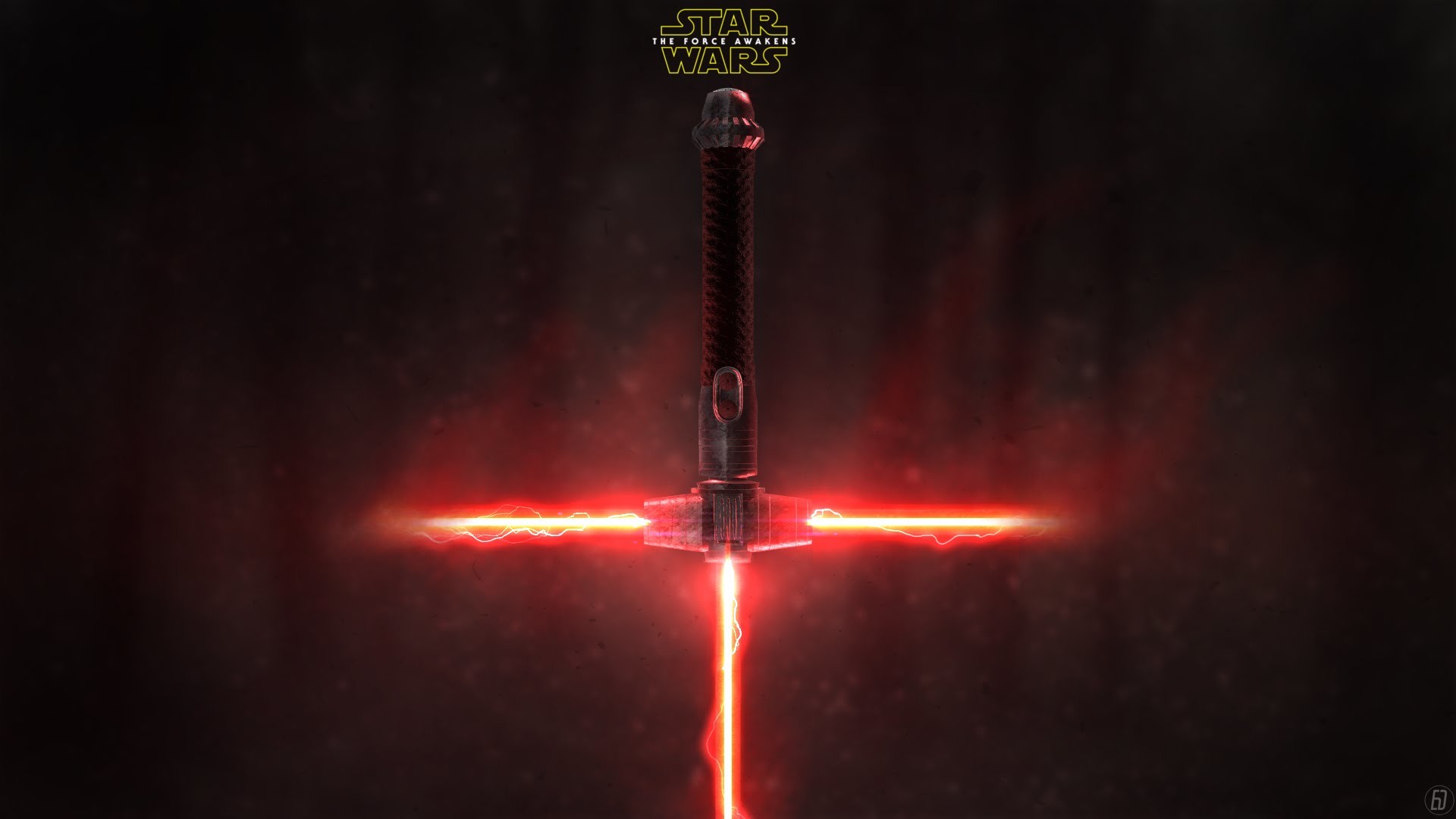 Spada laser di Kylo Ren, Spada laser a croce, Star Wars: Il risveglio della Forza, Rosso, sfondo Full HD