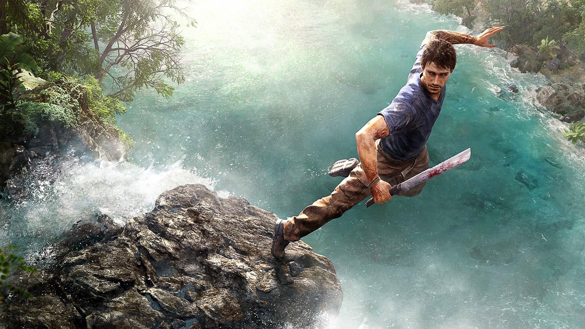 Jason Brody, Far Cry 3, Salto, Cascata, 16:9 Full HD, sfondo widescreen