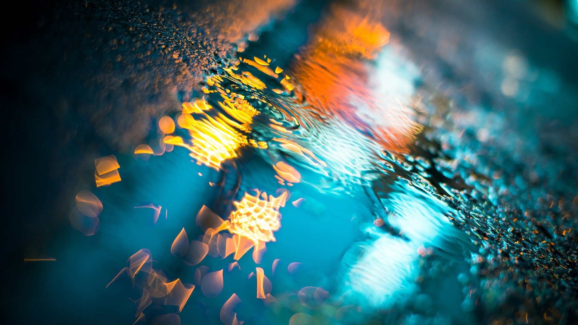 Gocce di pioggia, Vetro, Bokeh, Arancione e blu, Full HD 1080p, sfondo desktop