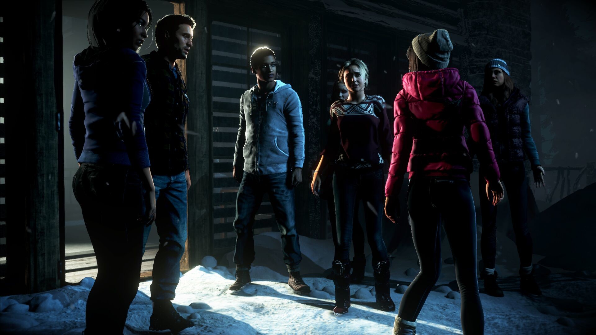 Until Dawn, Gruppo, Cast, Neve, Notte, 1920x1080, sfondo per PC