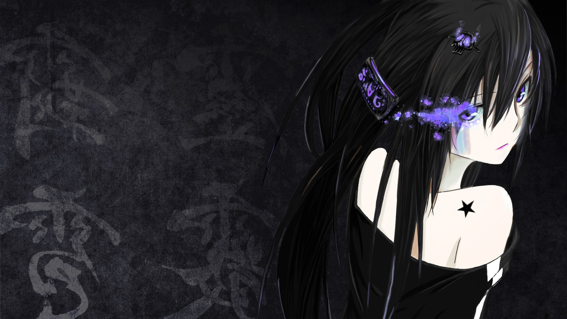Ragazza anime, Capelli neri, Occhio viola, Scuro, 1920x1080, immagine di sfondo