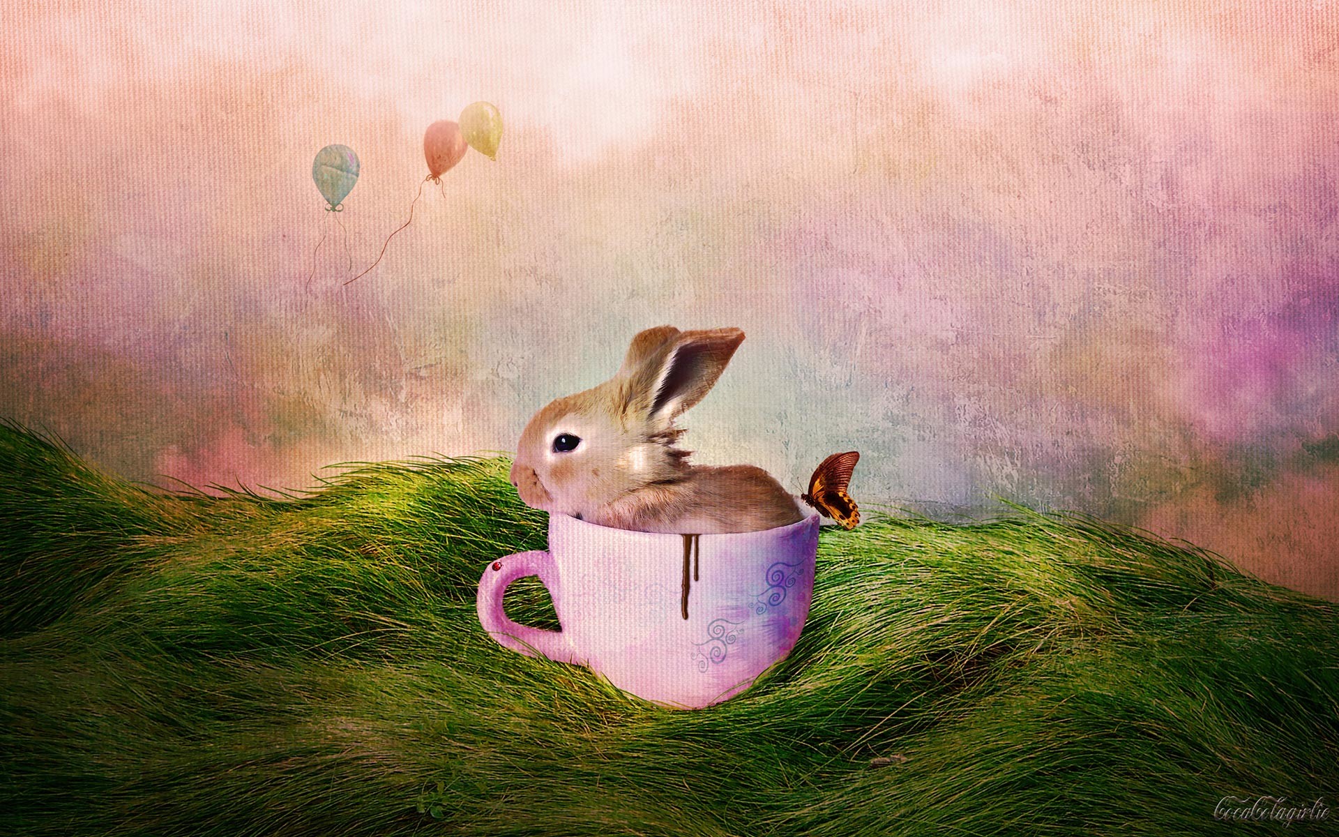 Coniglietto, Tazza, Pasqua, Arte digitale, Rosa, Full HD, sfondo per portatile
