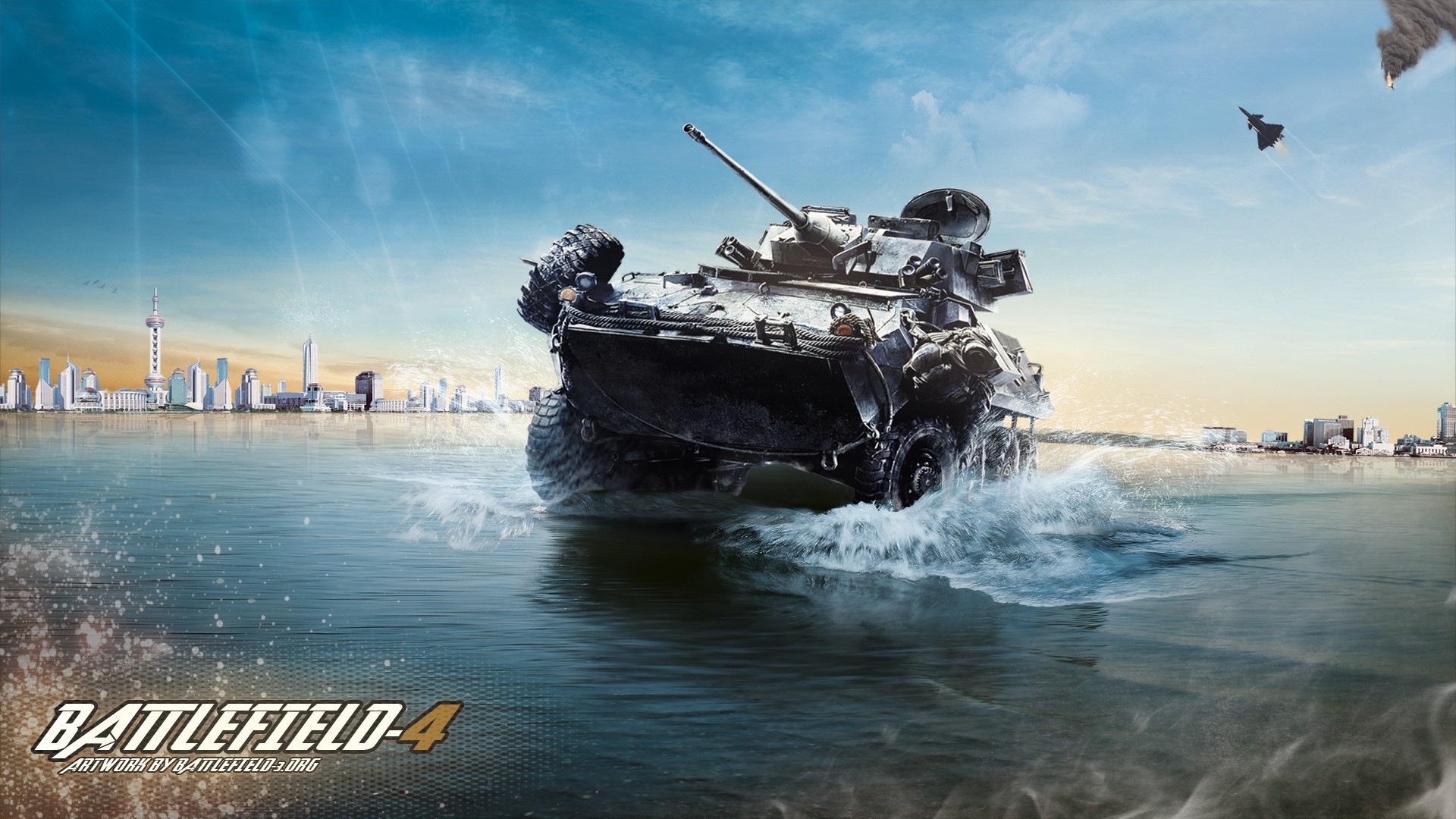 Battlefield 4, Veicolo anfibio, Mare, Skyline, Logo, Full HD, sfondo desktop