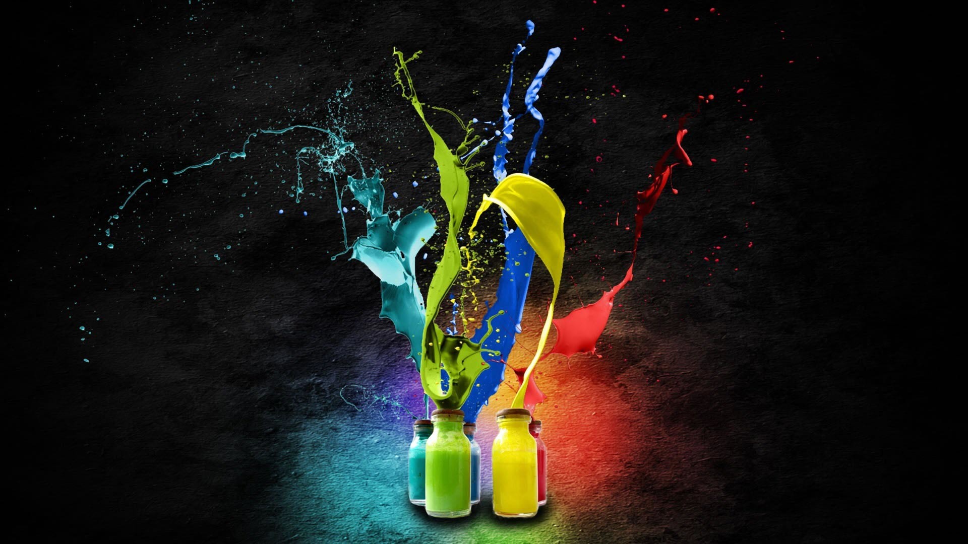 Schizzi di vernice, Barattoli, Colori, Sfondo nero, Full HD, wallpaper per desktop