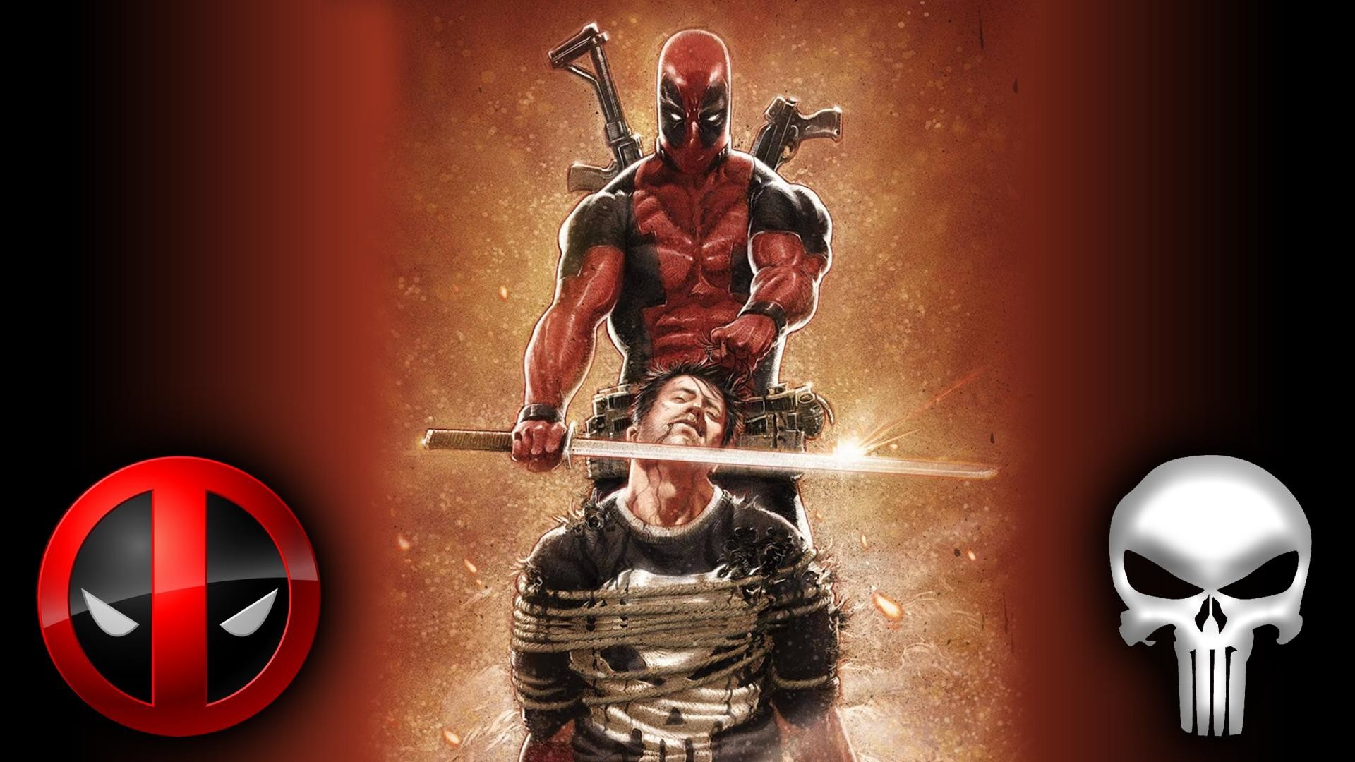 Deadpool, Frank Castle, The Punisher, Katane, Marvel, 1920x1080, immagine di sfondo