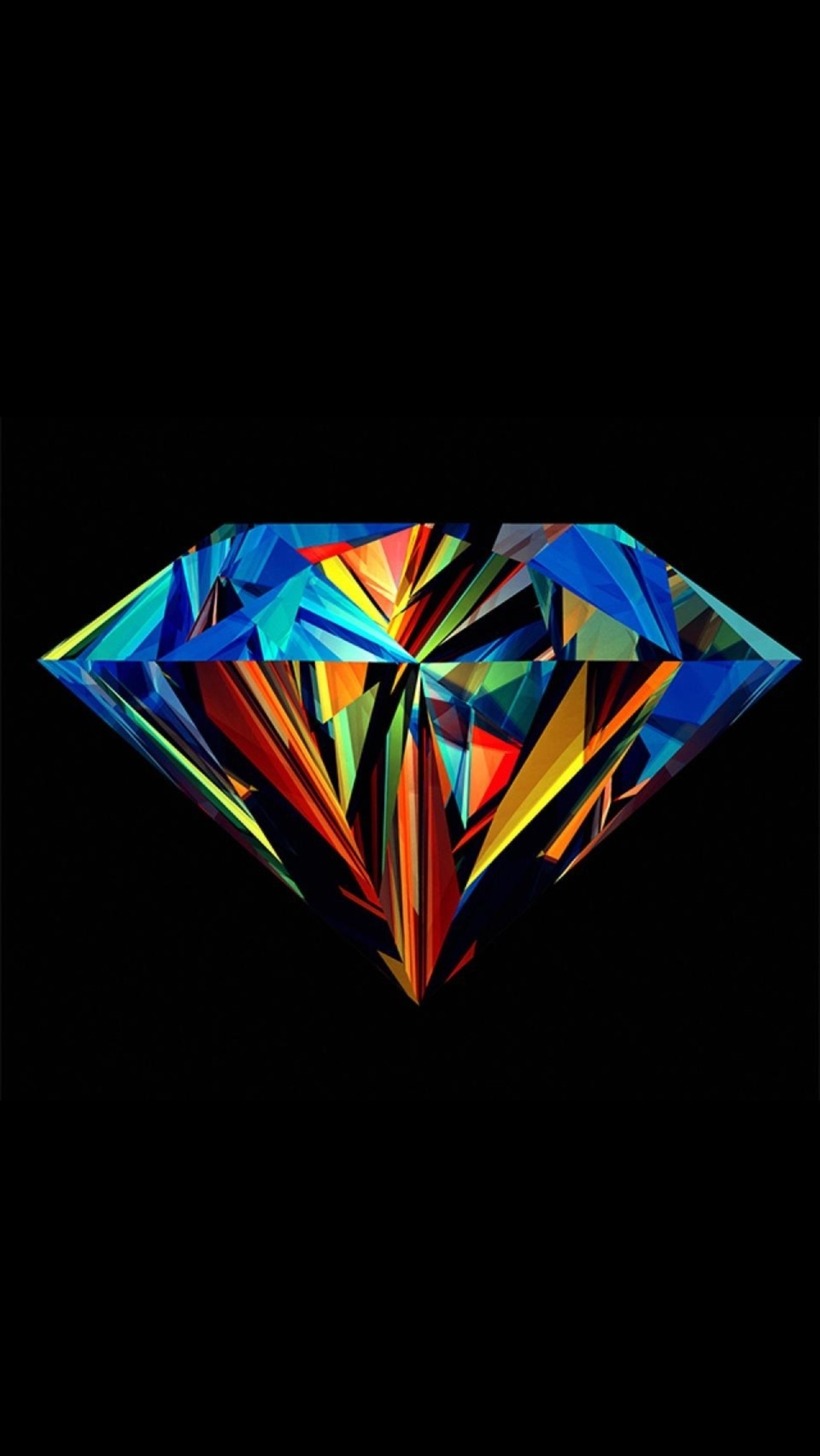Diamante, Arte poligonale, Sfondo nero, Arcobaleno, Full HD, schermata di blocco iPhone
