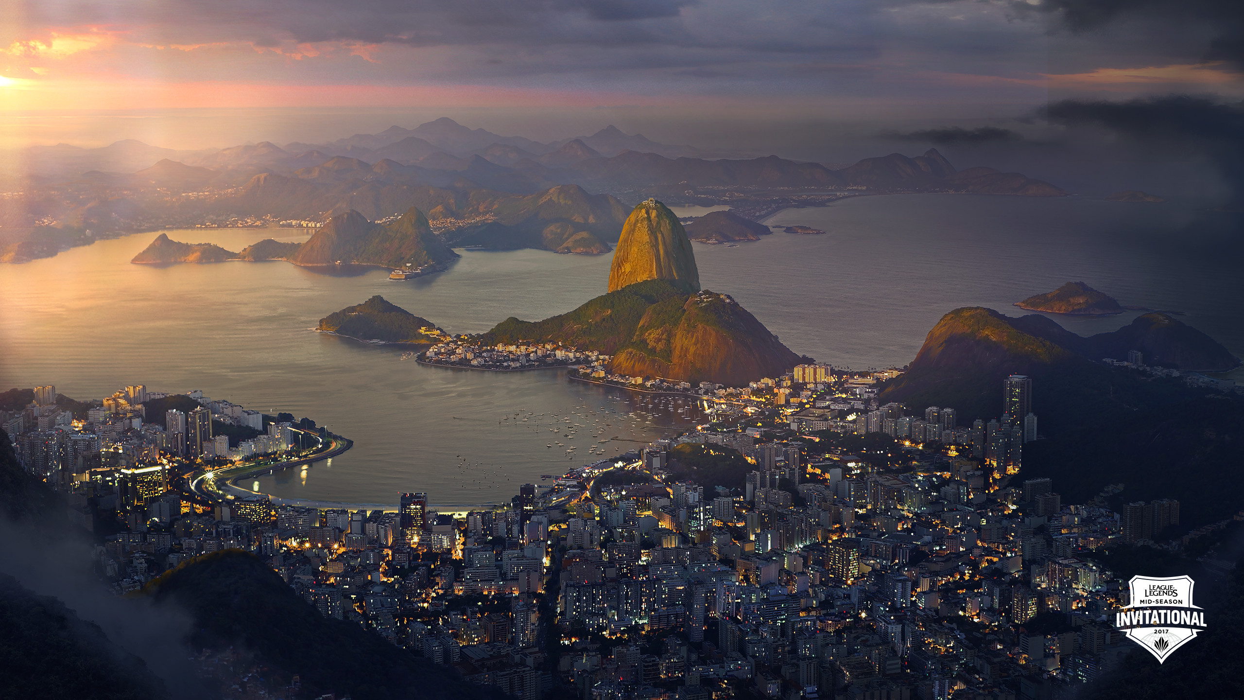Rio de Janeiro, Pan di Zucchero, Tramonto, Città, 16:9 2K, sfondo widescreen
