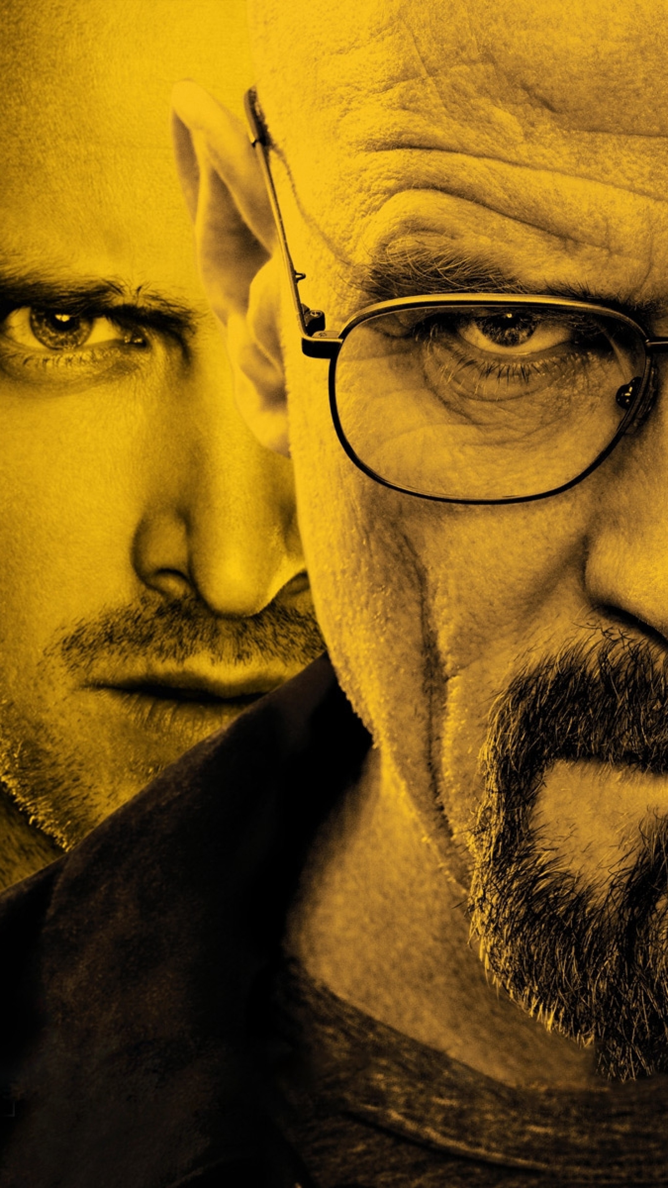 Walter White, Jesse Pinkman, Breaking Bad, Primo piano, Giallo, QHD+, wallpaper per smartphone