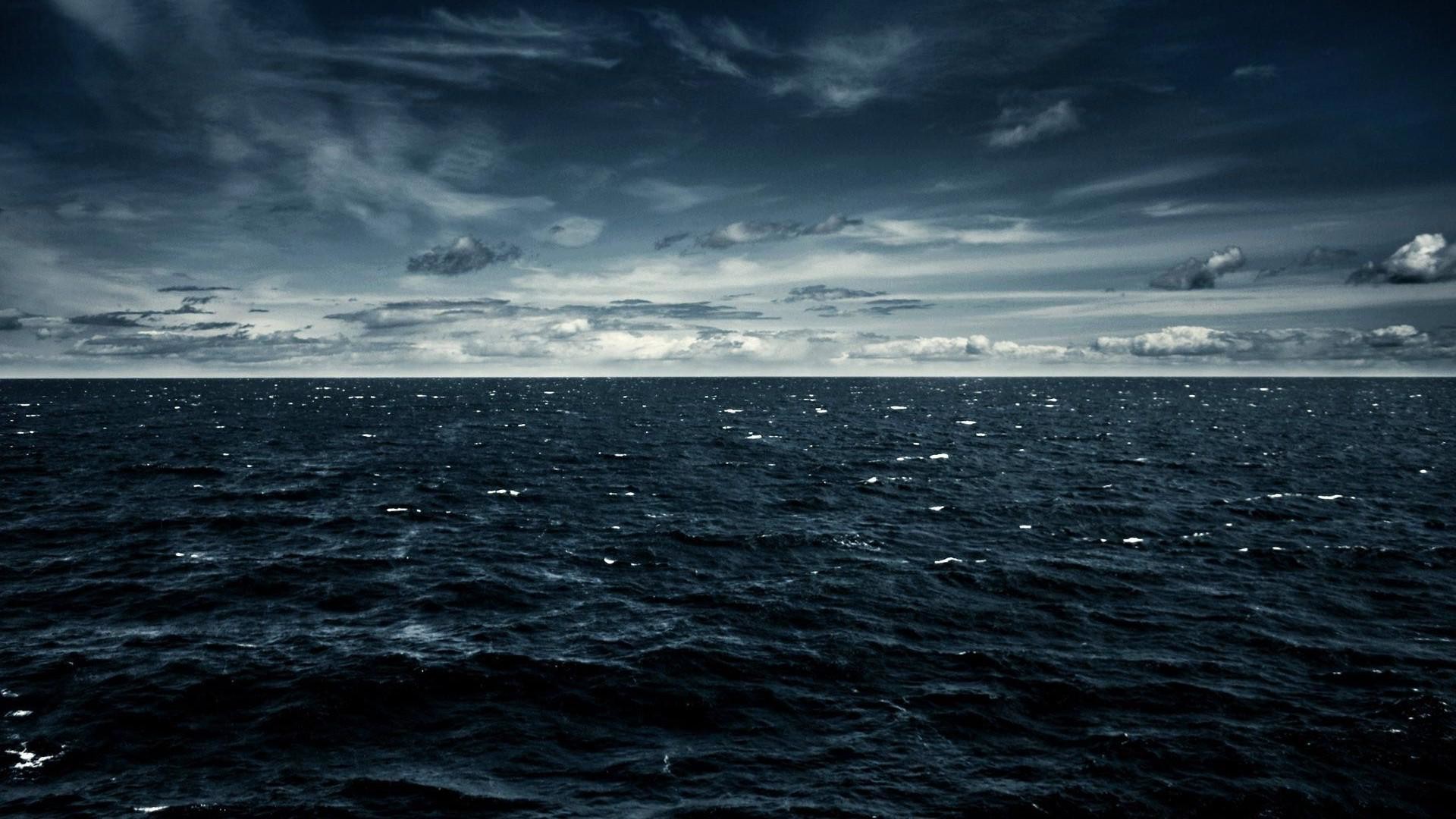 Oceano, Cielo grigio, Toni scuri, Full HD, wallpaper per computer