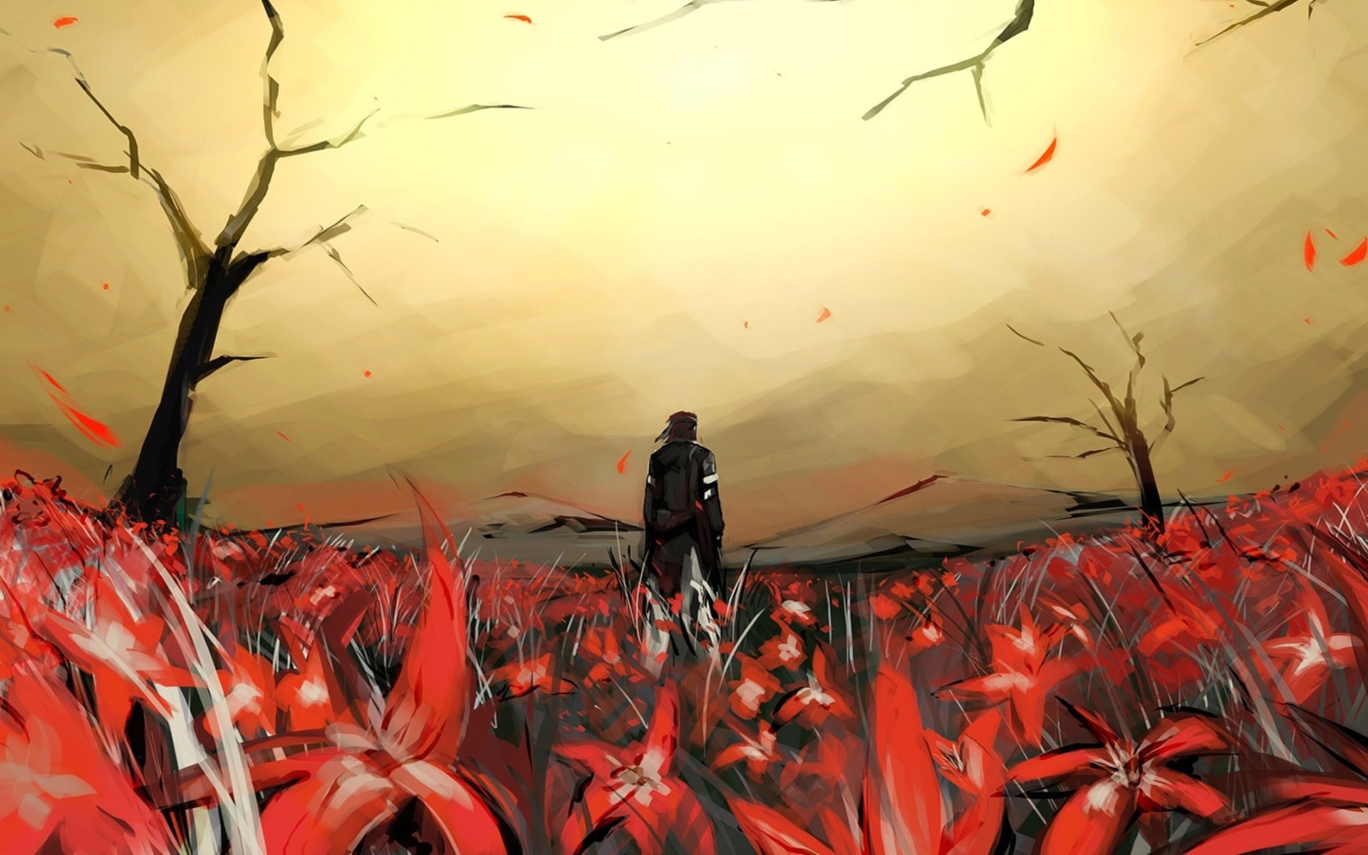 Giappone, Arte digitale, Fiori rossi, 16:10 Full HD, wallpaper widescreen
